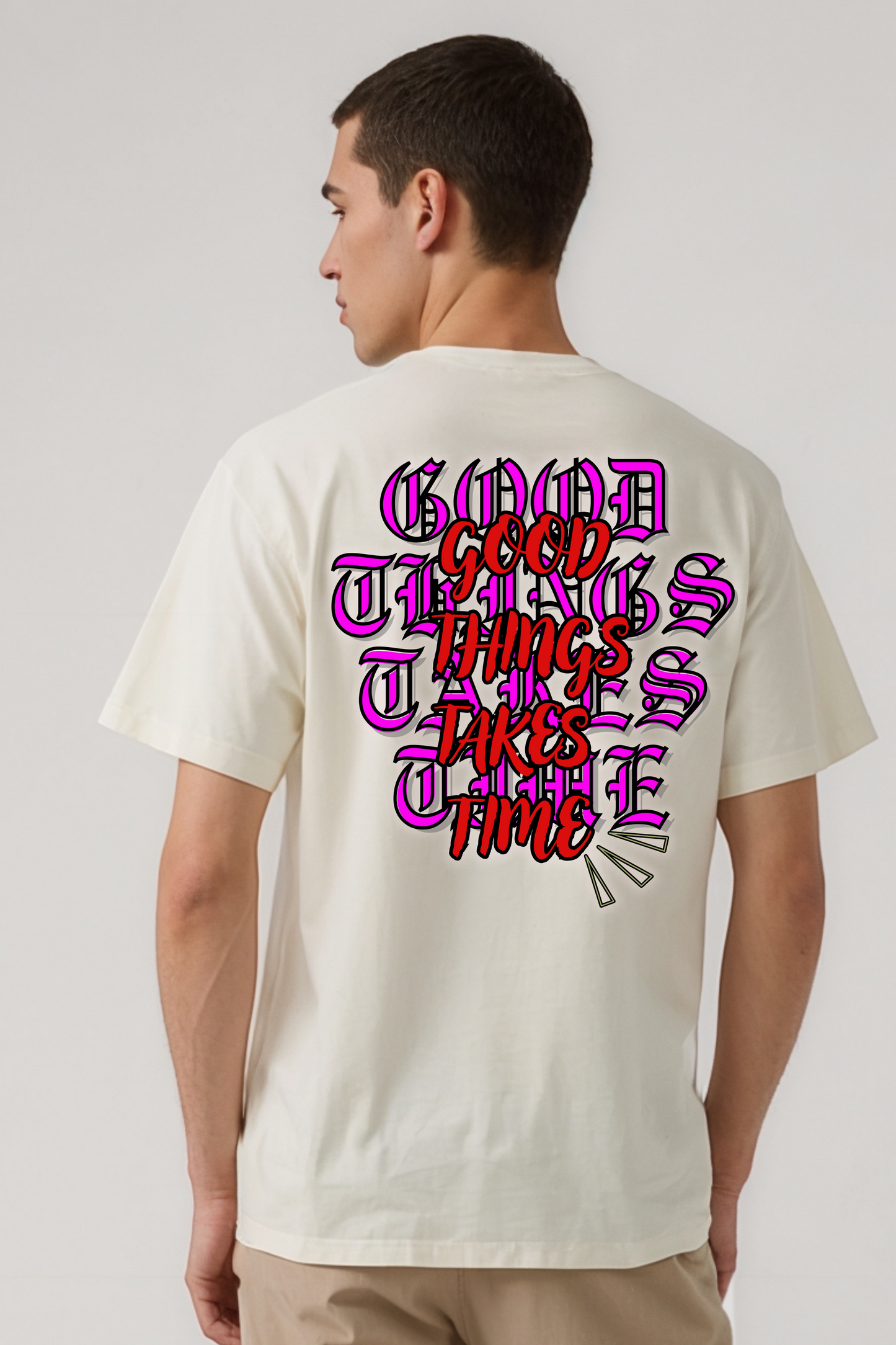 GOOD THINGS TAKES TIME OVERSIZED TEE BEIGE