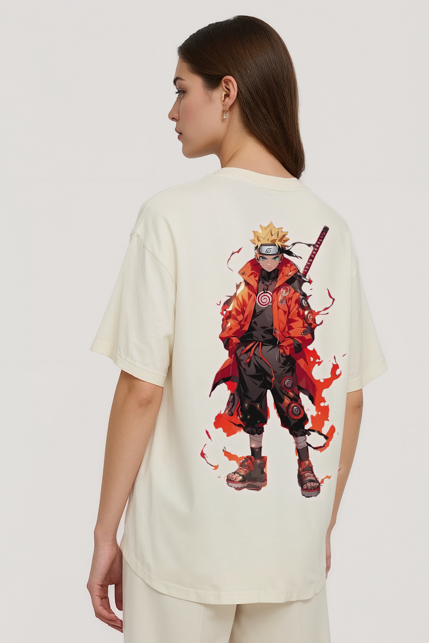 NARUTO FLAME OVERSIZED TEE BEIGE