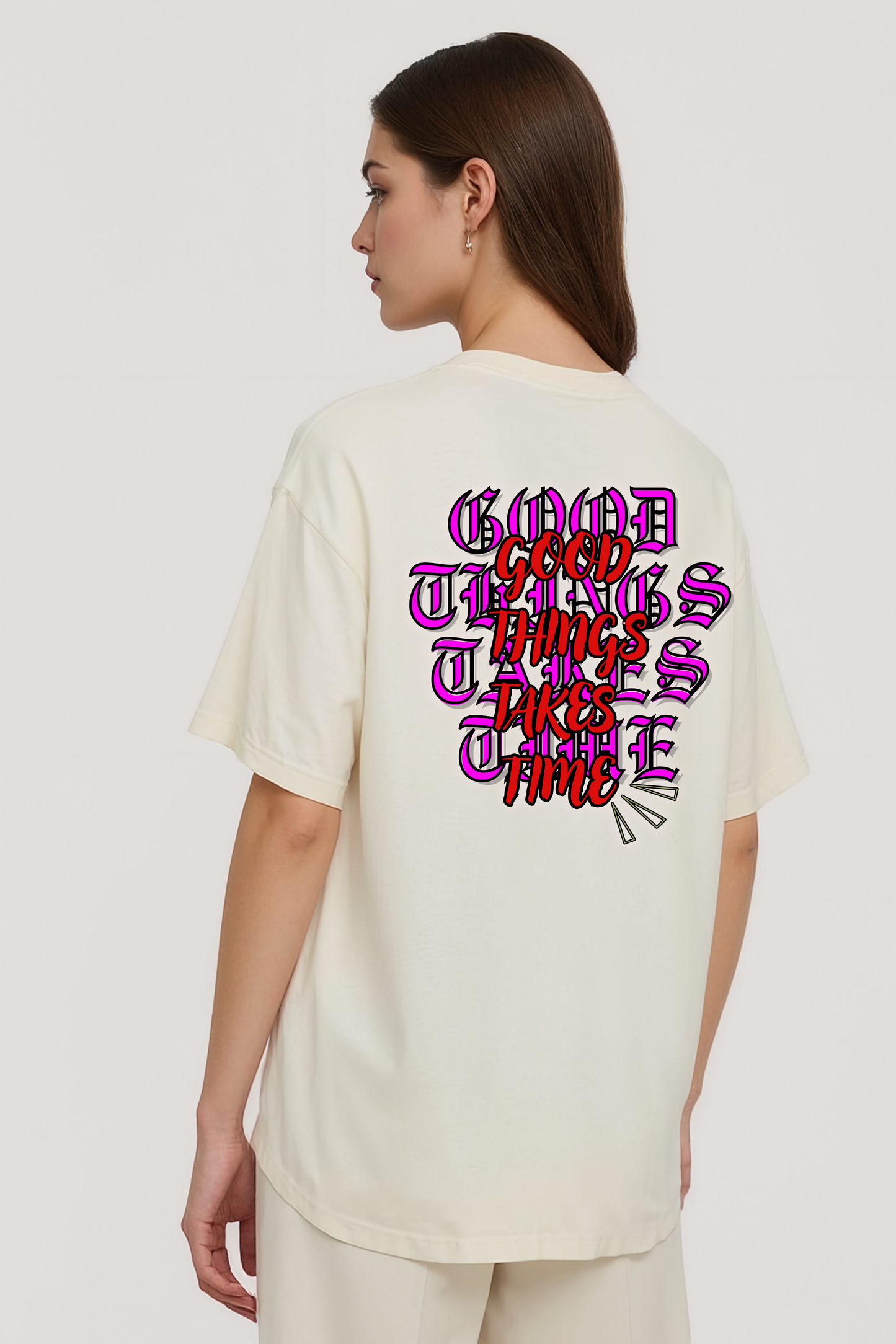 GOOD THINGS TAKES TIME OVERSIZED TEE BEIGE