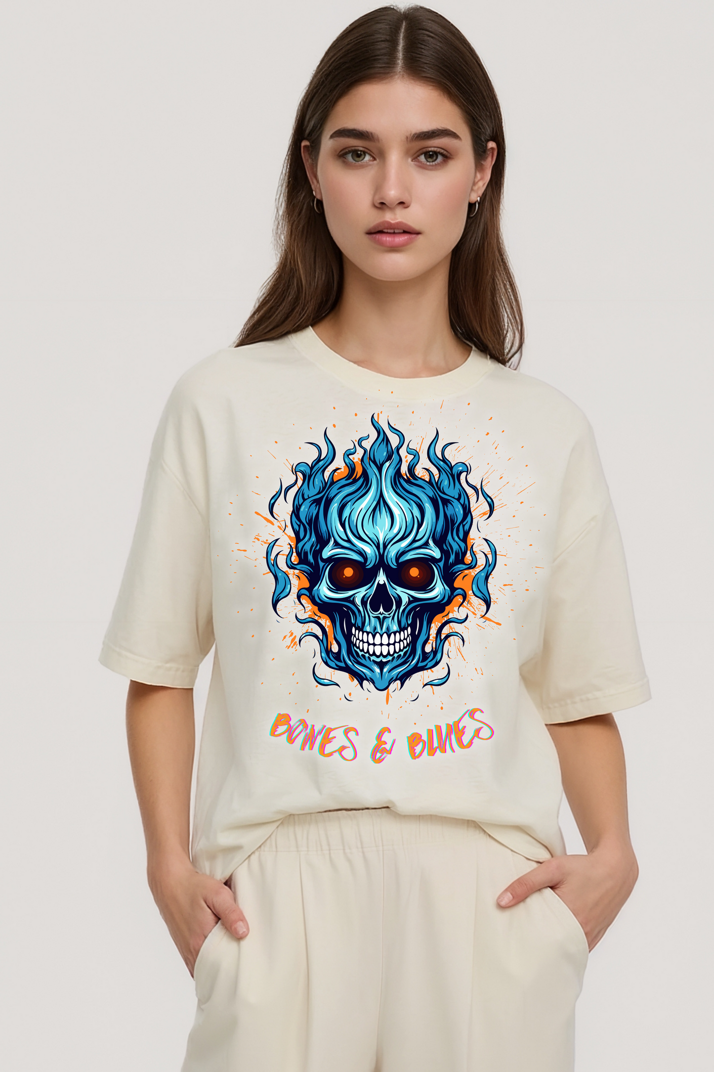 BONES & BLUES OVERSIZED TEE BEIGE