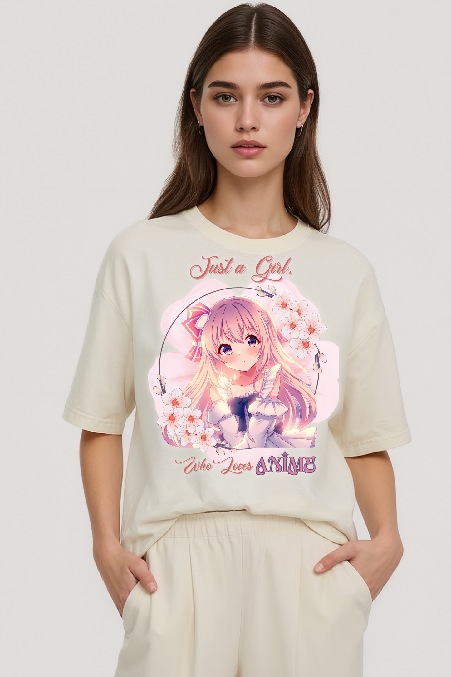 GIRL LOVE ANIME OVERSIZED TEE BEIGE