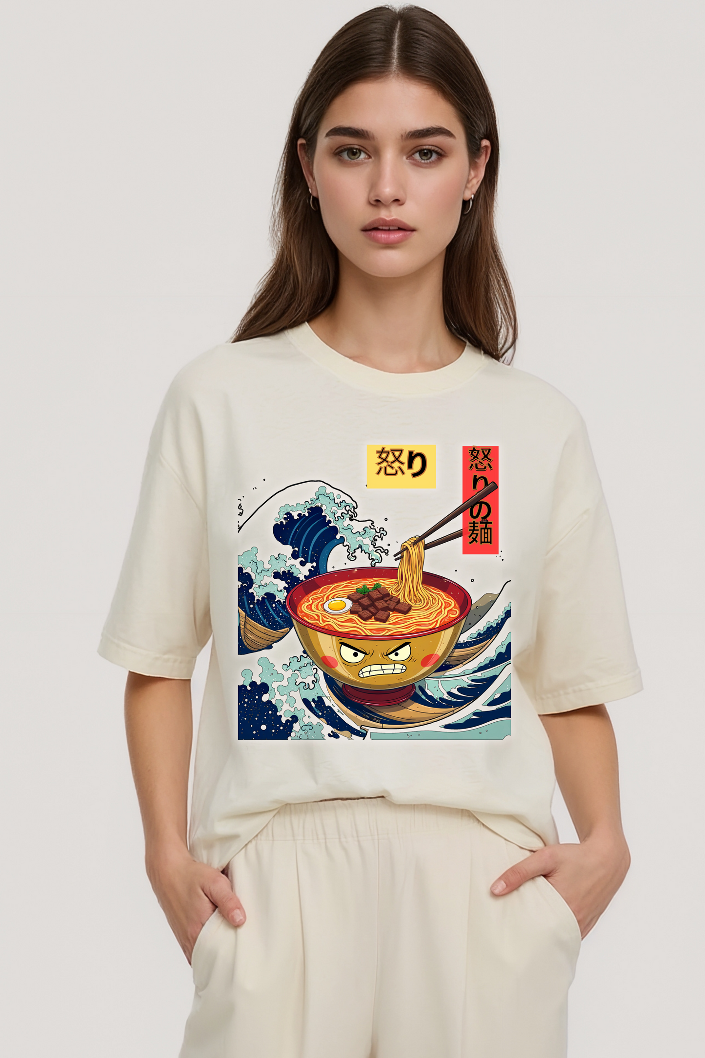 ANGRY NOODLES OVERSIZED TEE BEIGE