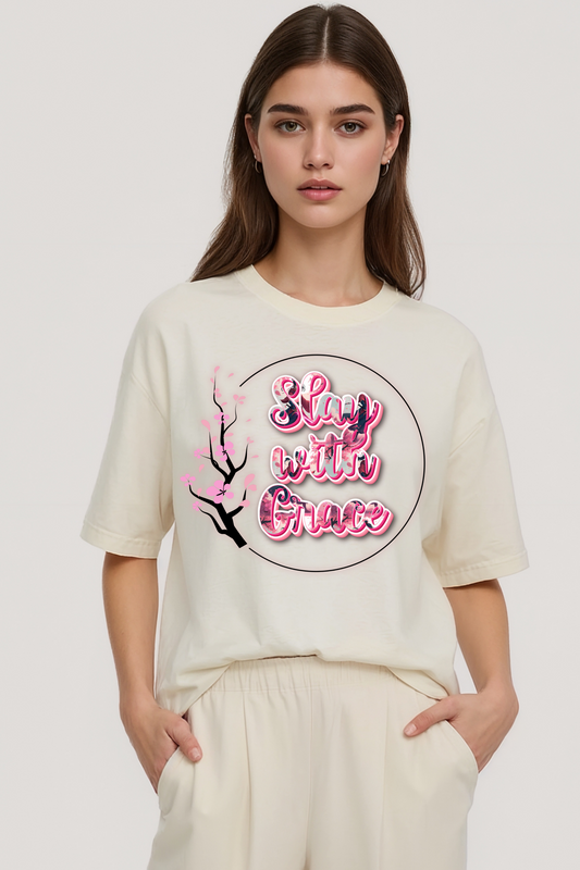 SLAY WITH GRACE OVERSIZED TEE BEIGE