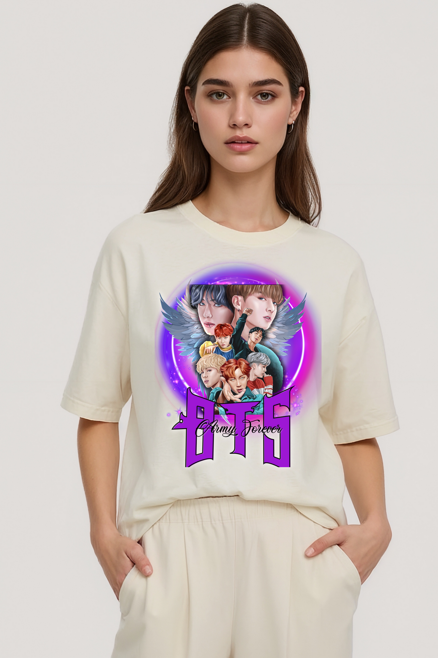 BTS ARMY FOREVER OVERSIZED TEE BEIGE