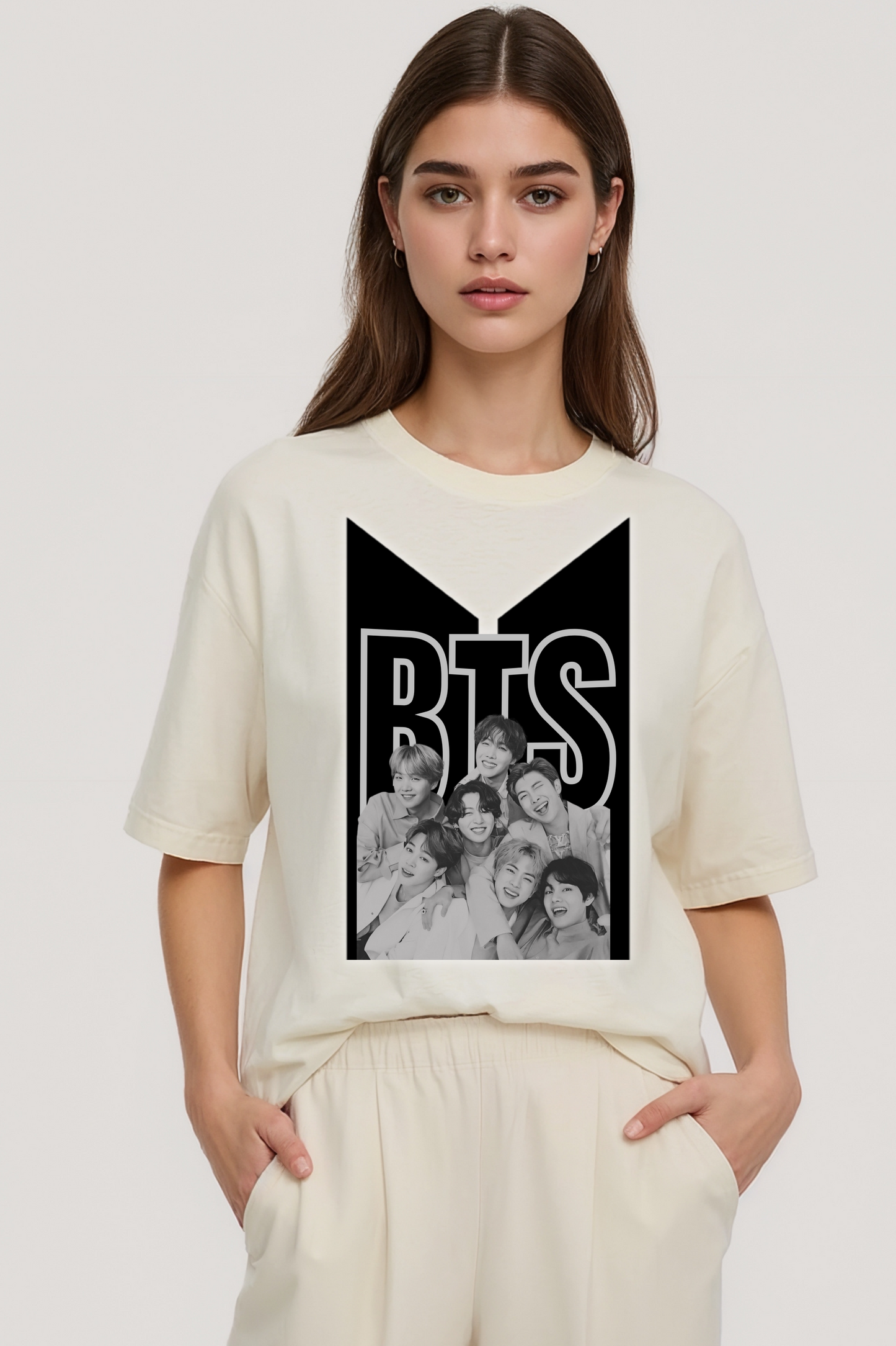 BTS GROUP OVERSIZED TEE-2 BEIGE