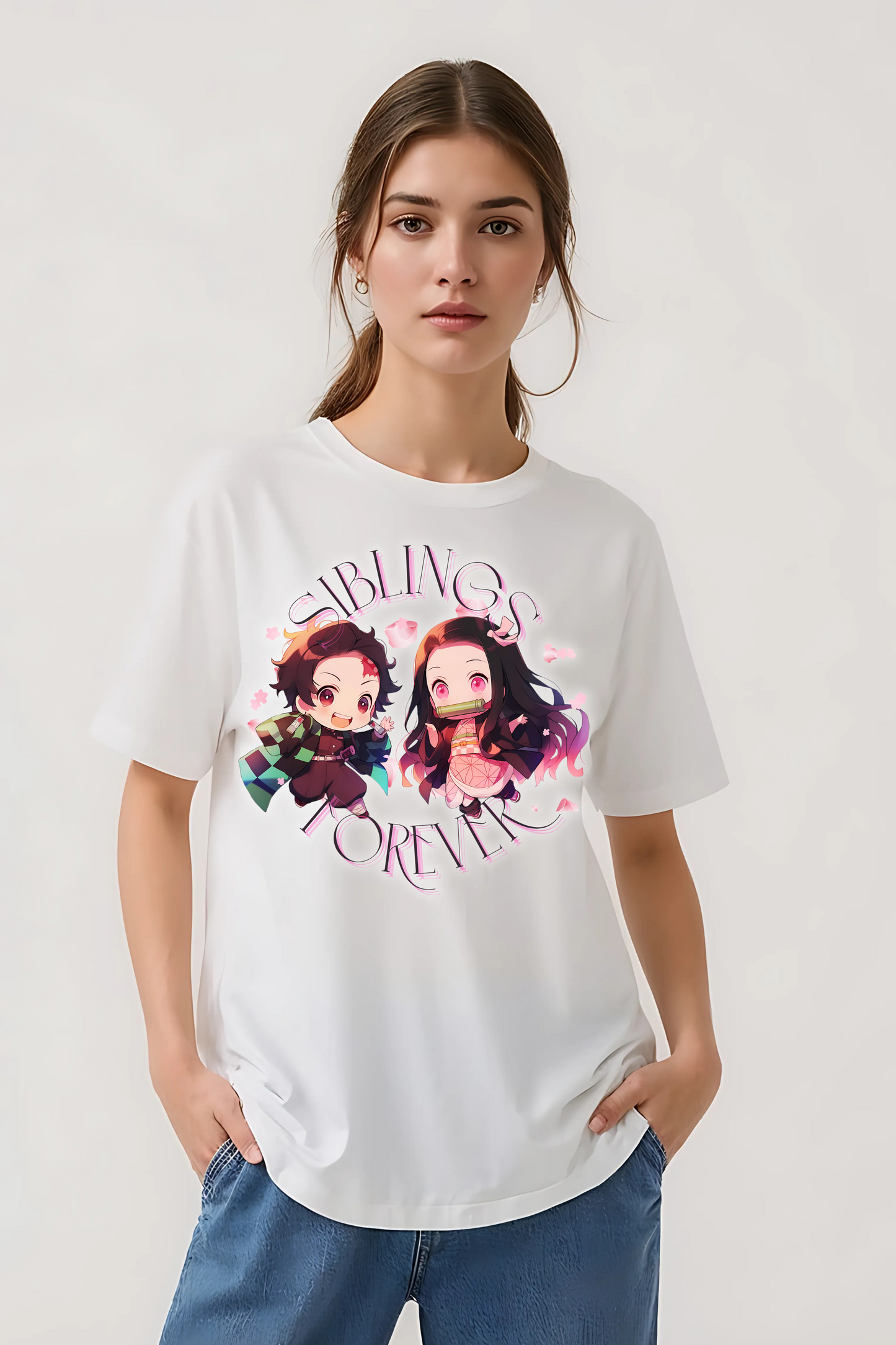 DEMON SLAYER SIBLINGS OVERSIZED TEE WHITE