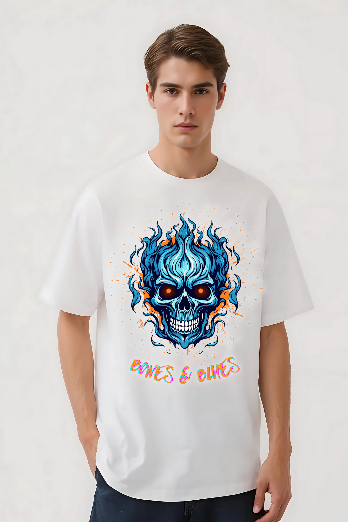 BONES & BLUES OVERSIZED TEE WHITE