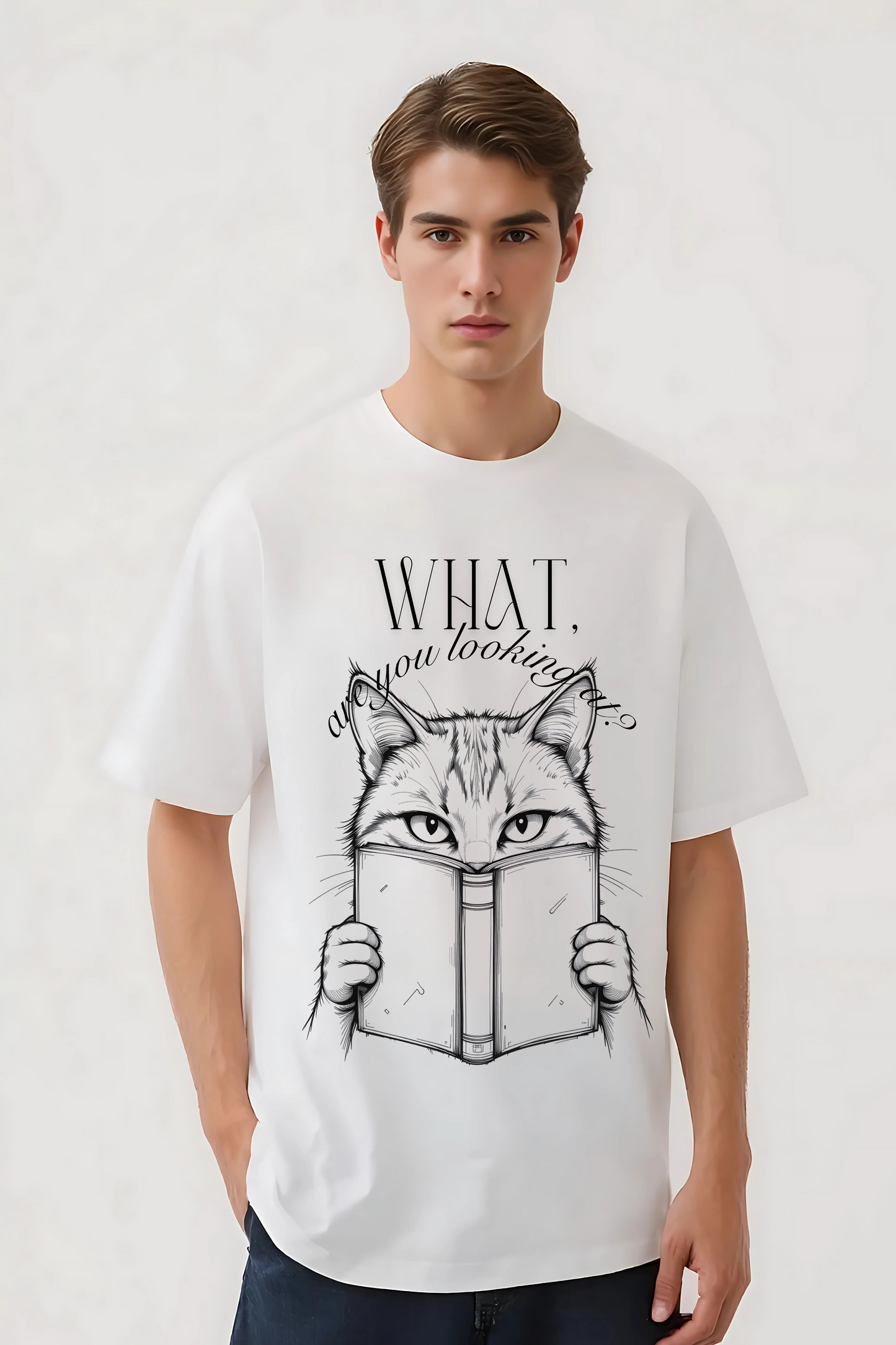 SUSPICIOUS CAT OVERSIZED TEE WHITE