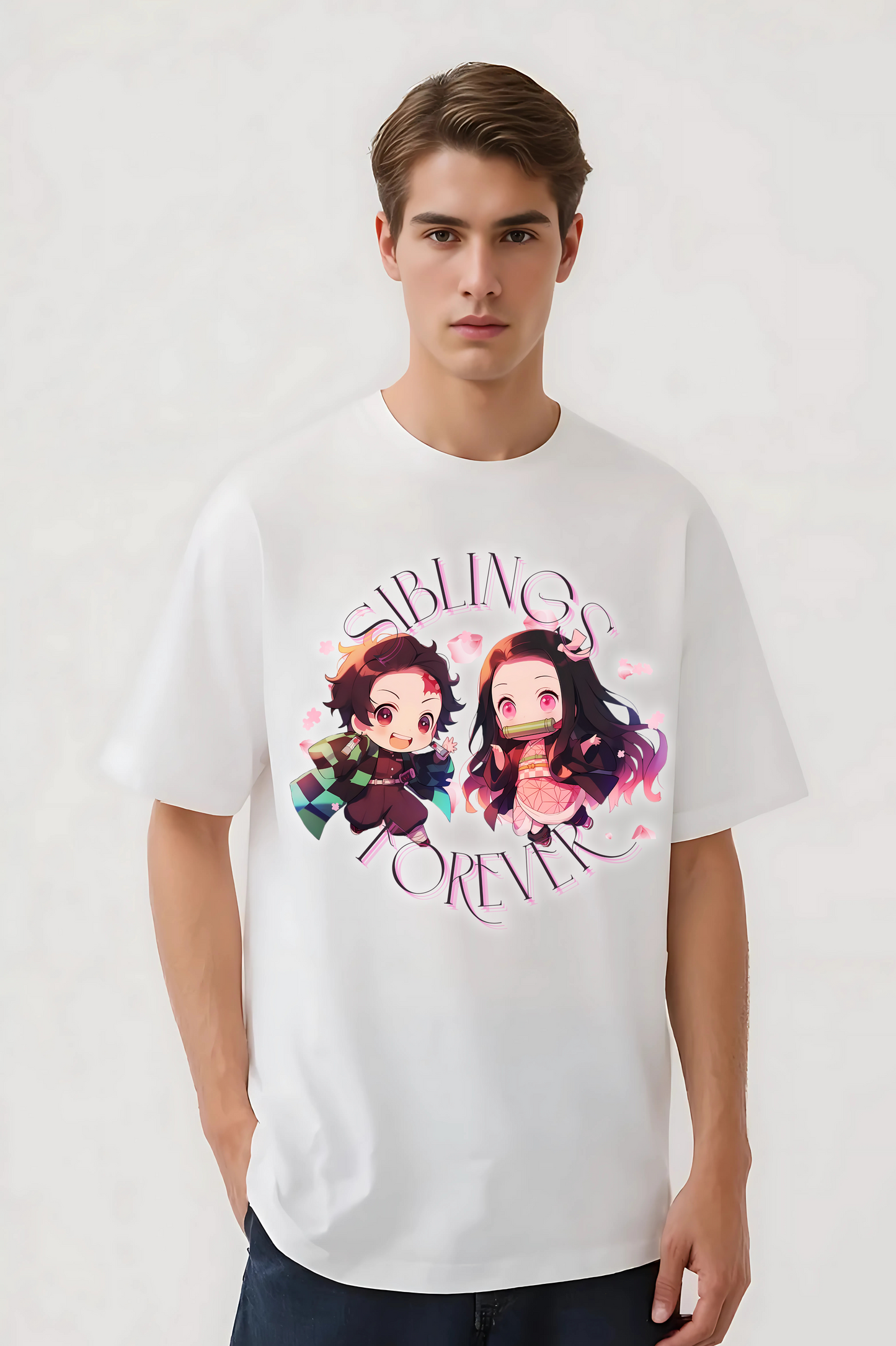 DEMON SLAYER SIBLINGS OVERSIZED TEE WHITE