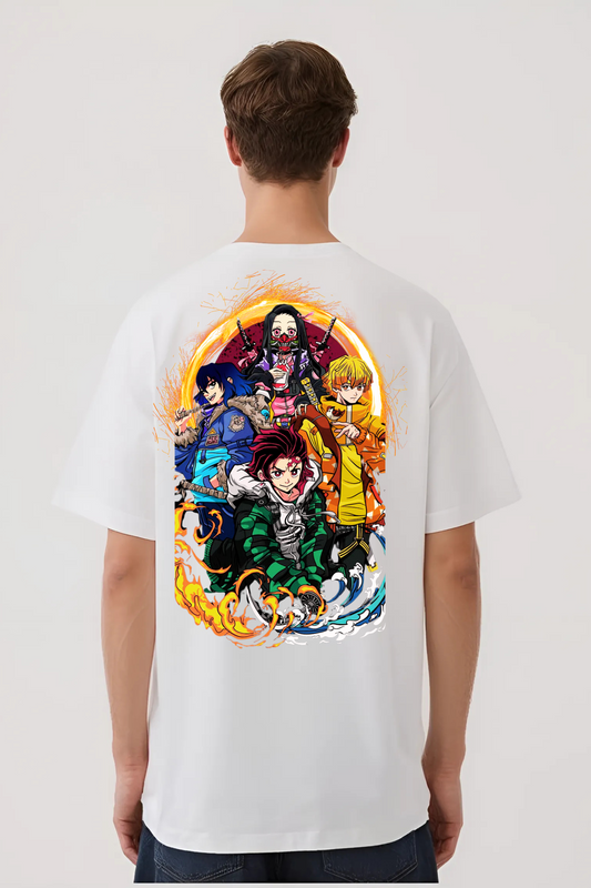 DEMON SLAYER GROUP OVERSIZED TEE WHITE