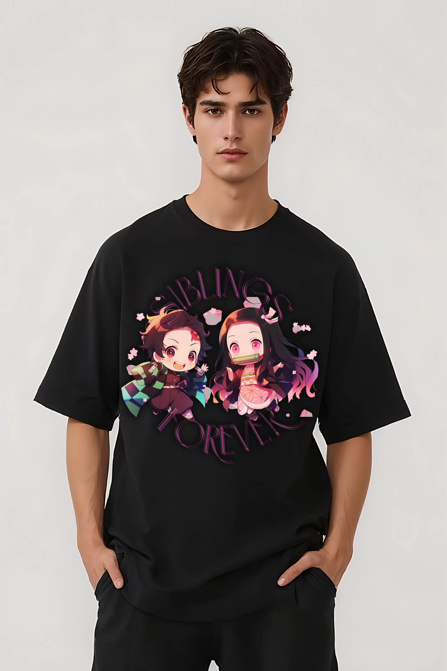 DEMON SLAYER SIBLINGS OVERSIZED TEE BLACK