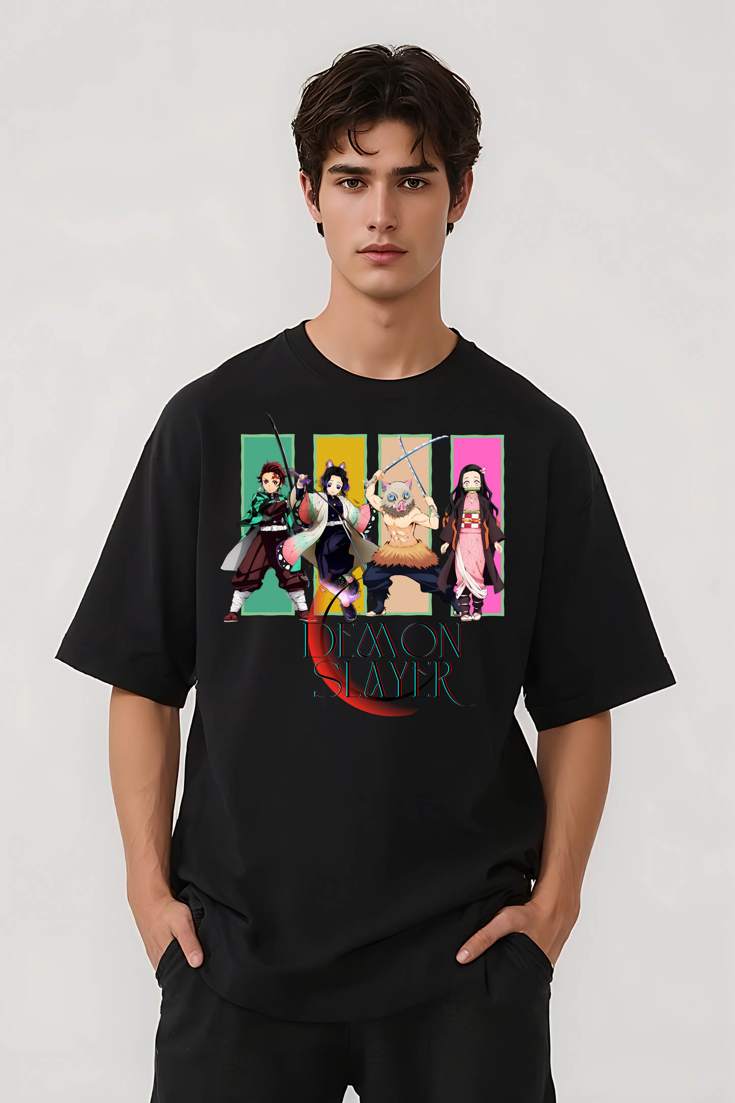 DEMON SLAYERS GRAPHIC OVERSIZED TEE BLACK