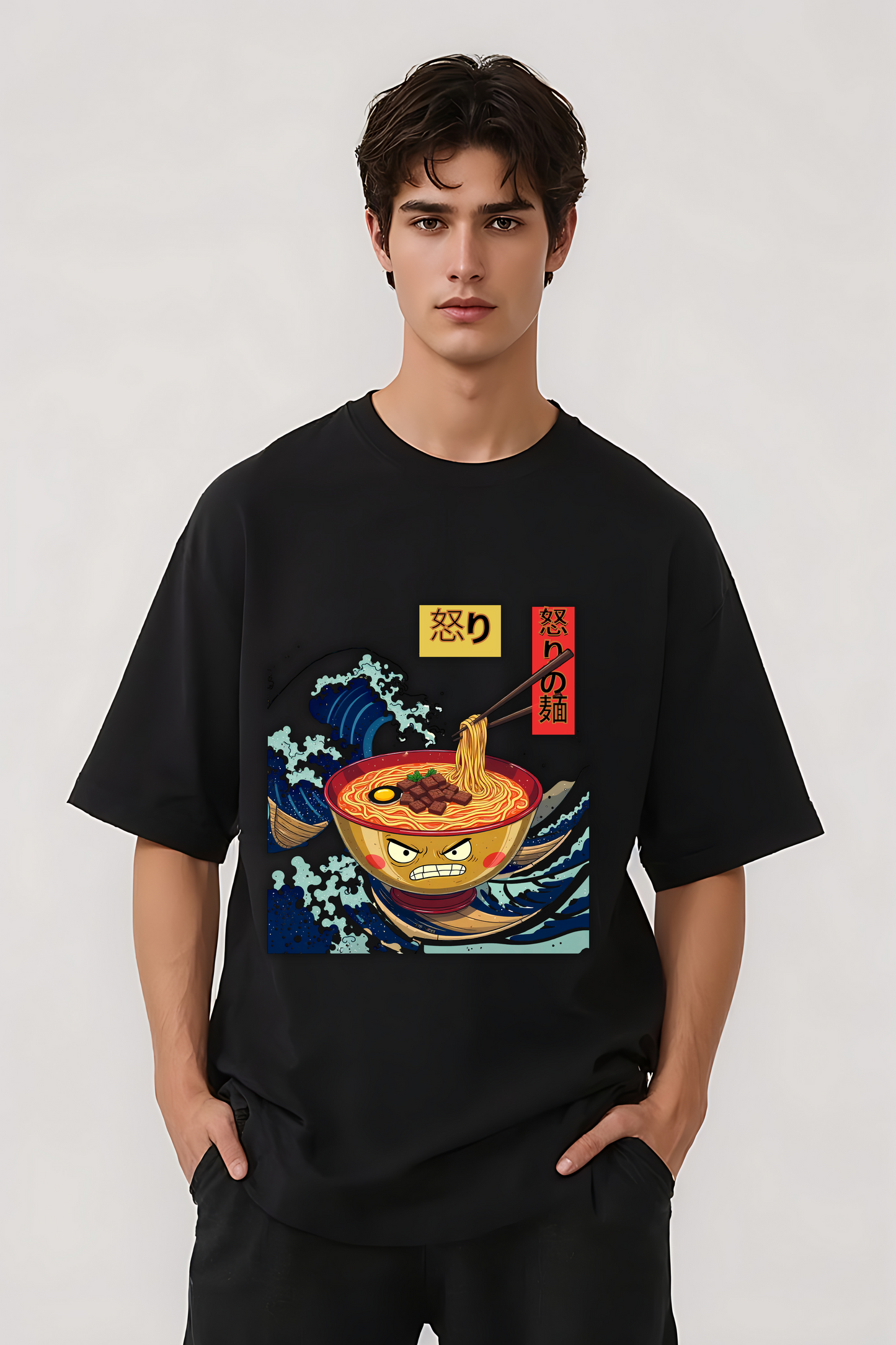 ANGRY NOODLES OVERSIZED TEE BLACK