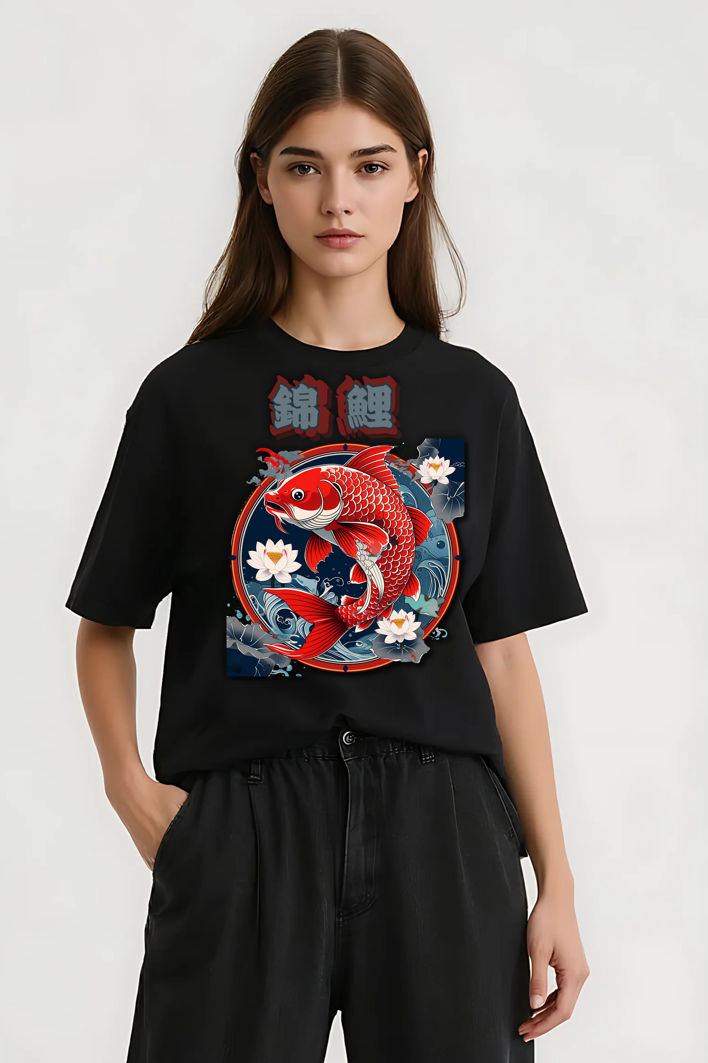 KOI FISH OVERSIZED TEE BLACK