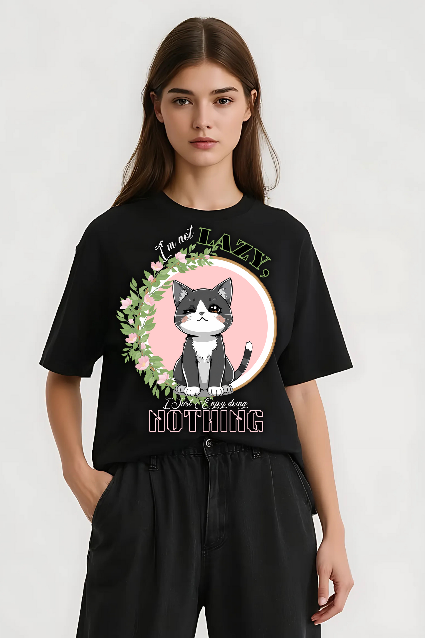 I AM NOT LAZY OVERSIZED TEE BLACK