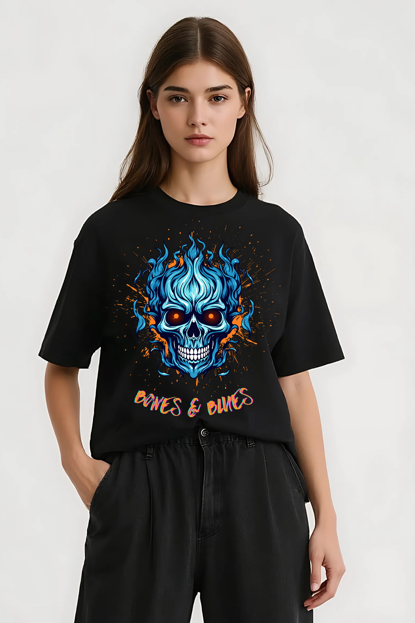 BONES & BLUES OVERSIZED TEE BLACK