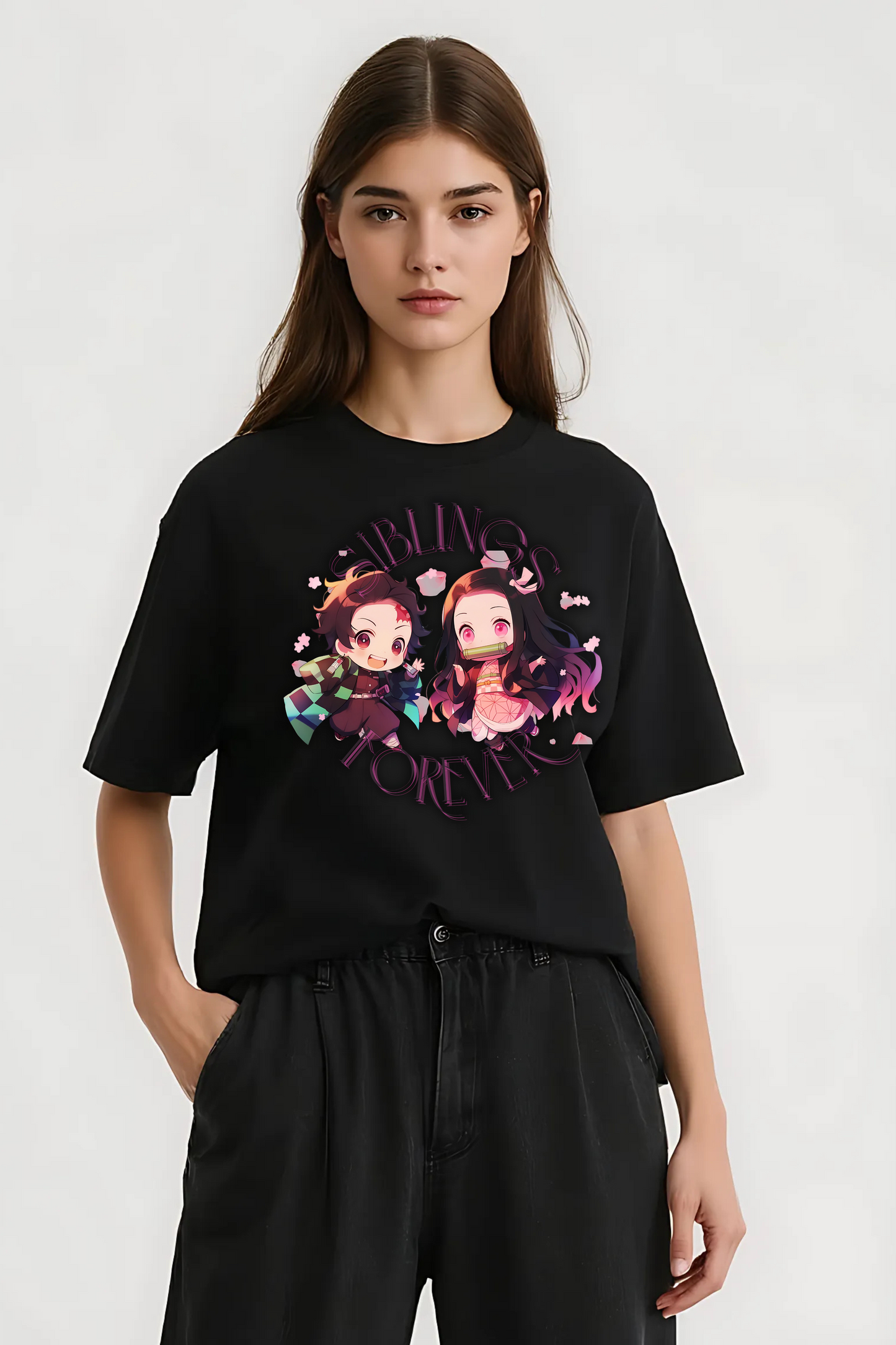 DEMON SLAYER SIBLINGS OVERSIZED TEE BLACK