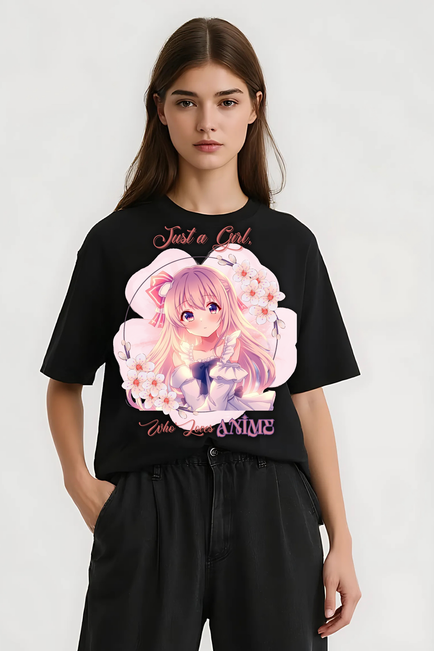 GIRL LOVE ANIME OVERSIZED TEE BLACK
