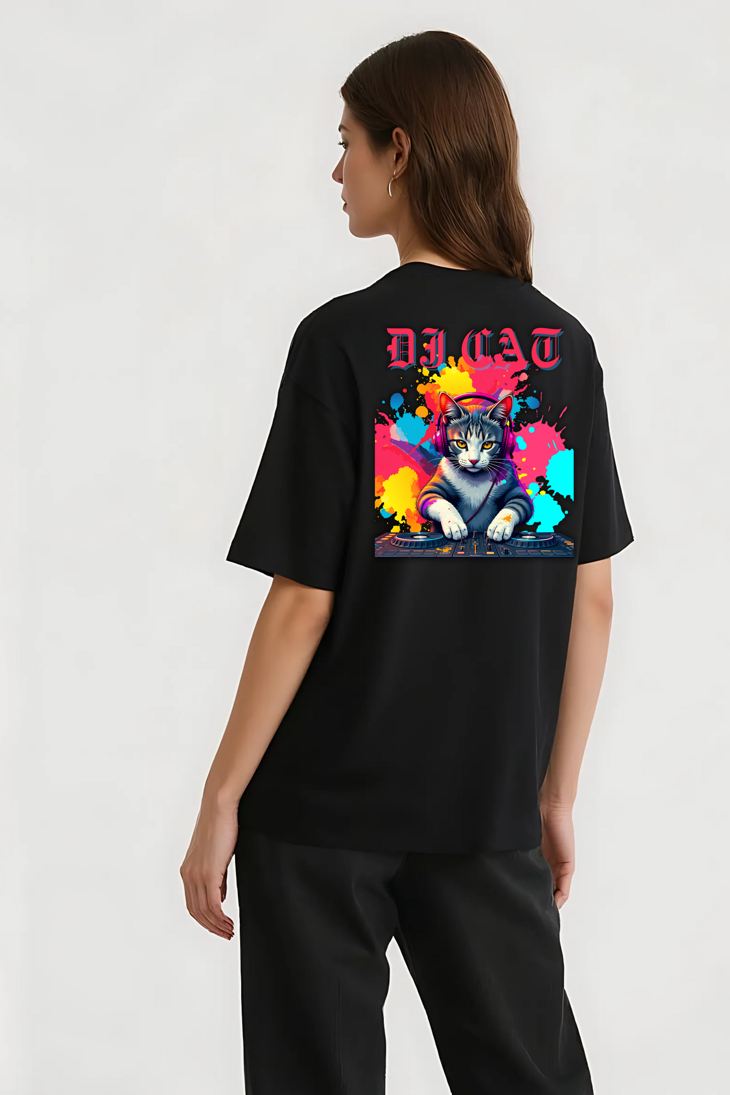 DJ CAT OVERSIZED TEE BLACK