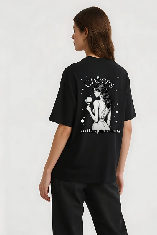 CHEERS TO CHAOS OVERSIZED TEE BLACK