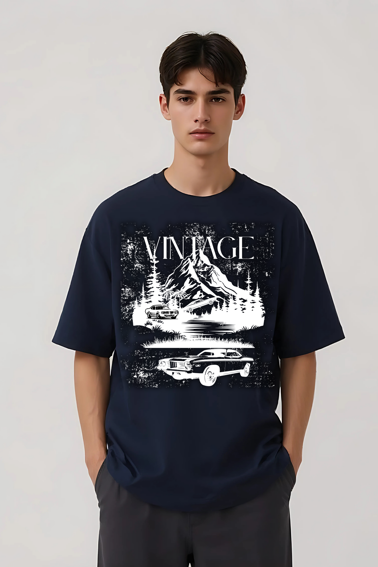 VINTAGE OVERSIZED TEE NAVY-BLUE