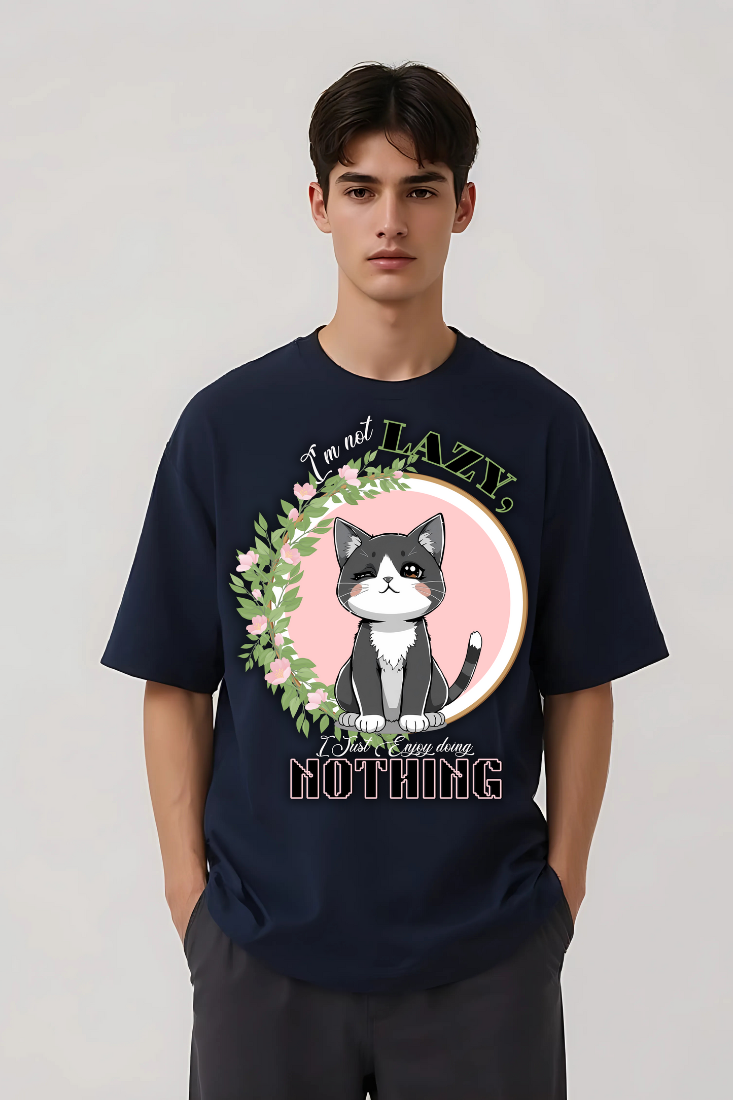 I AM NOT LAZY OVERSIZED TEE NAVY-BLUE