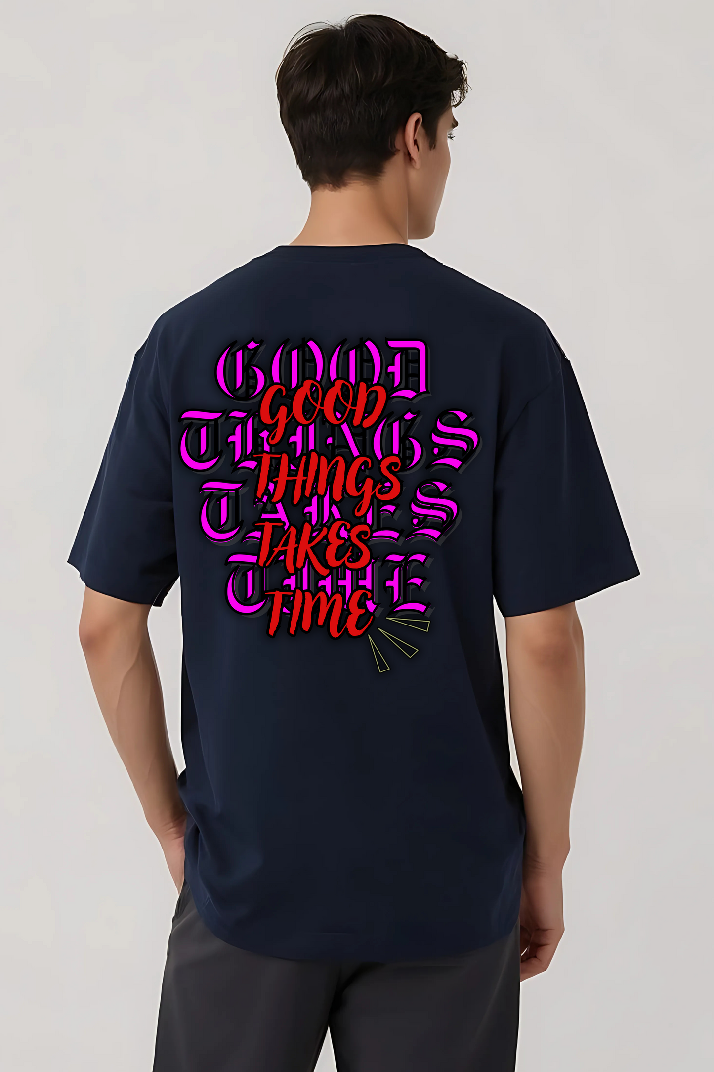 GOOD THINGS TAKES TIME OVERSIZED TEE NAVY-BLUE