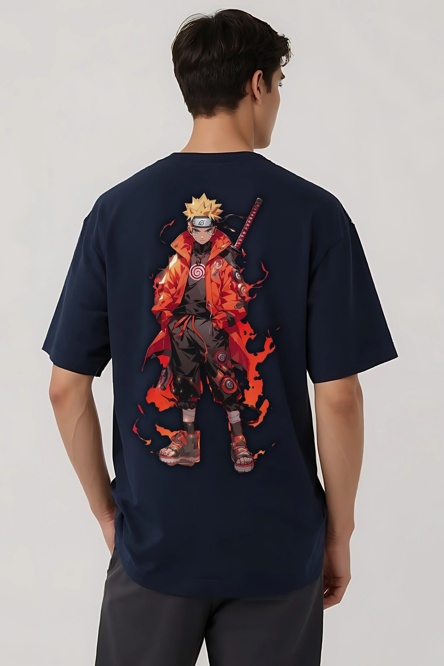 NARUTO FLAME OVERSIZED TEE NAVY-BLUE