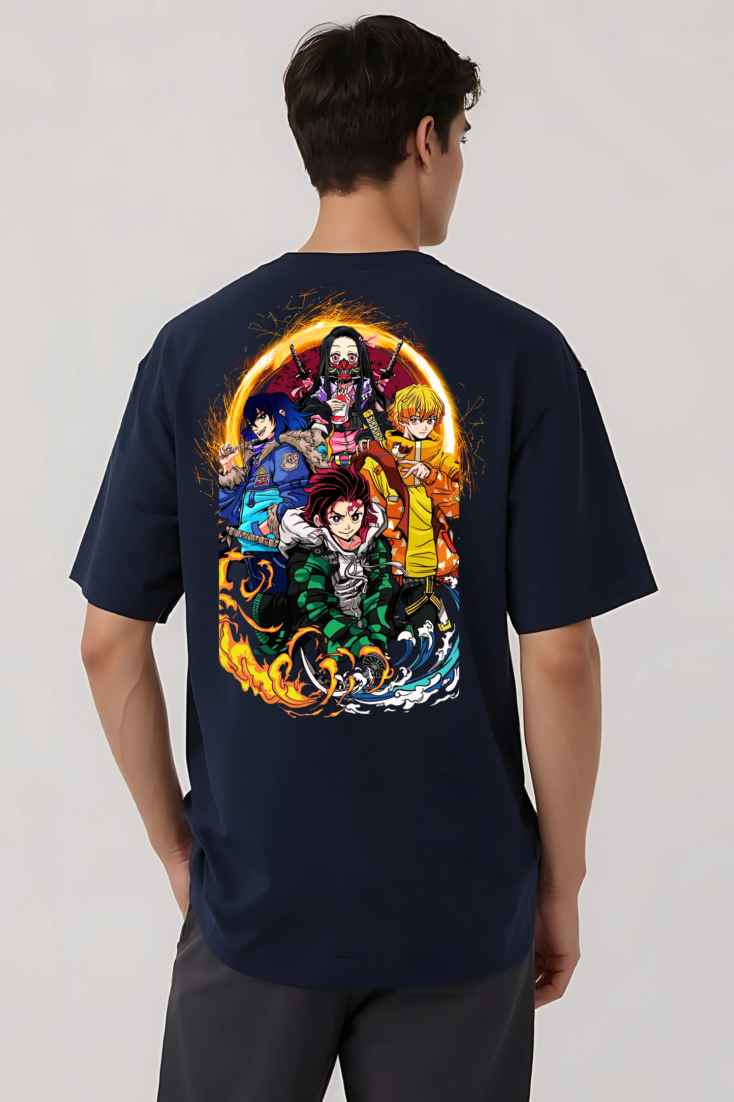 DEMON SLAYER GROUP OVERSIZED TEE NAVY-BLUE