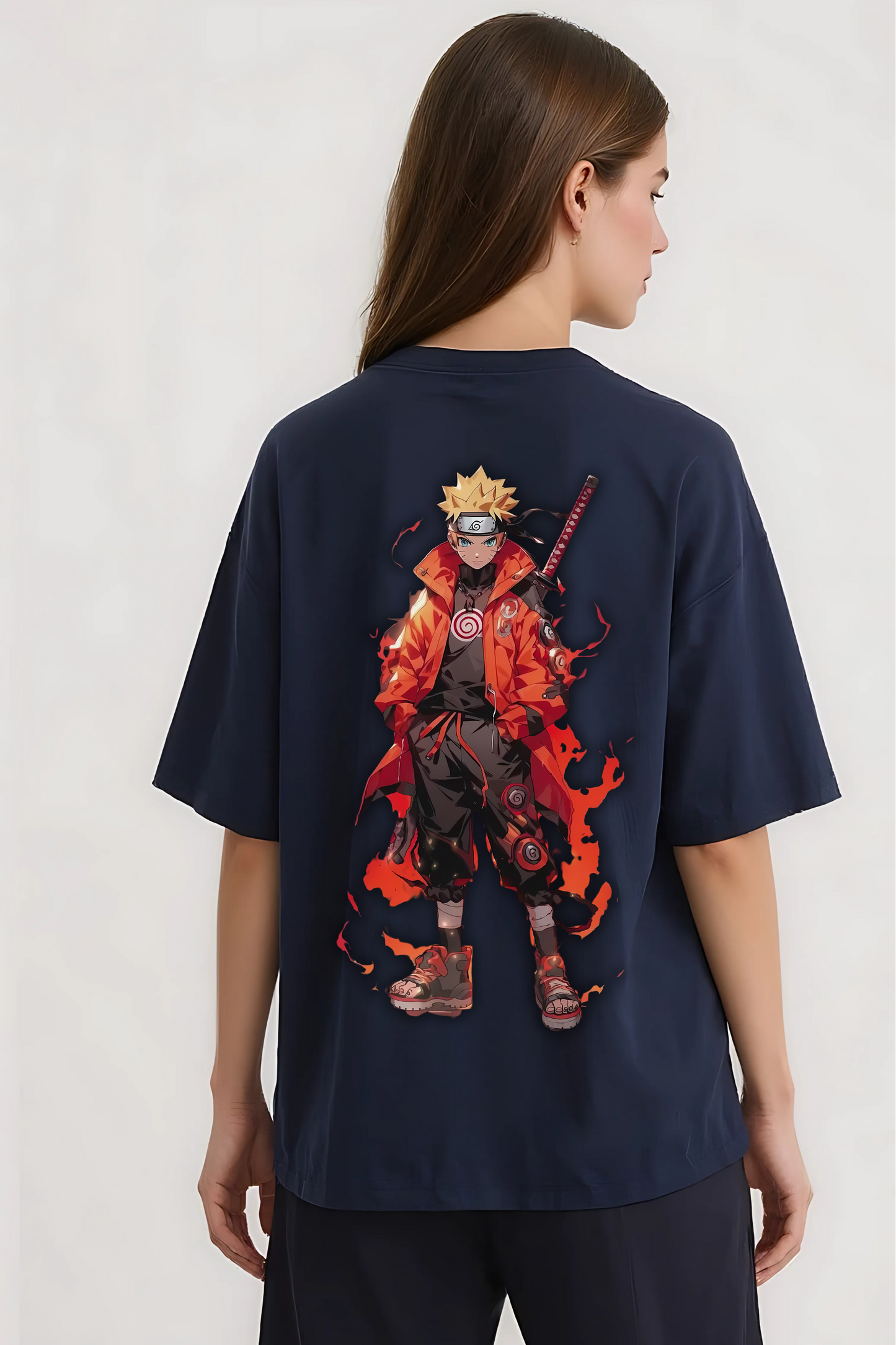 NARUTO FLAME OVERSIZED TEE NAVY-BLUE