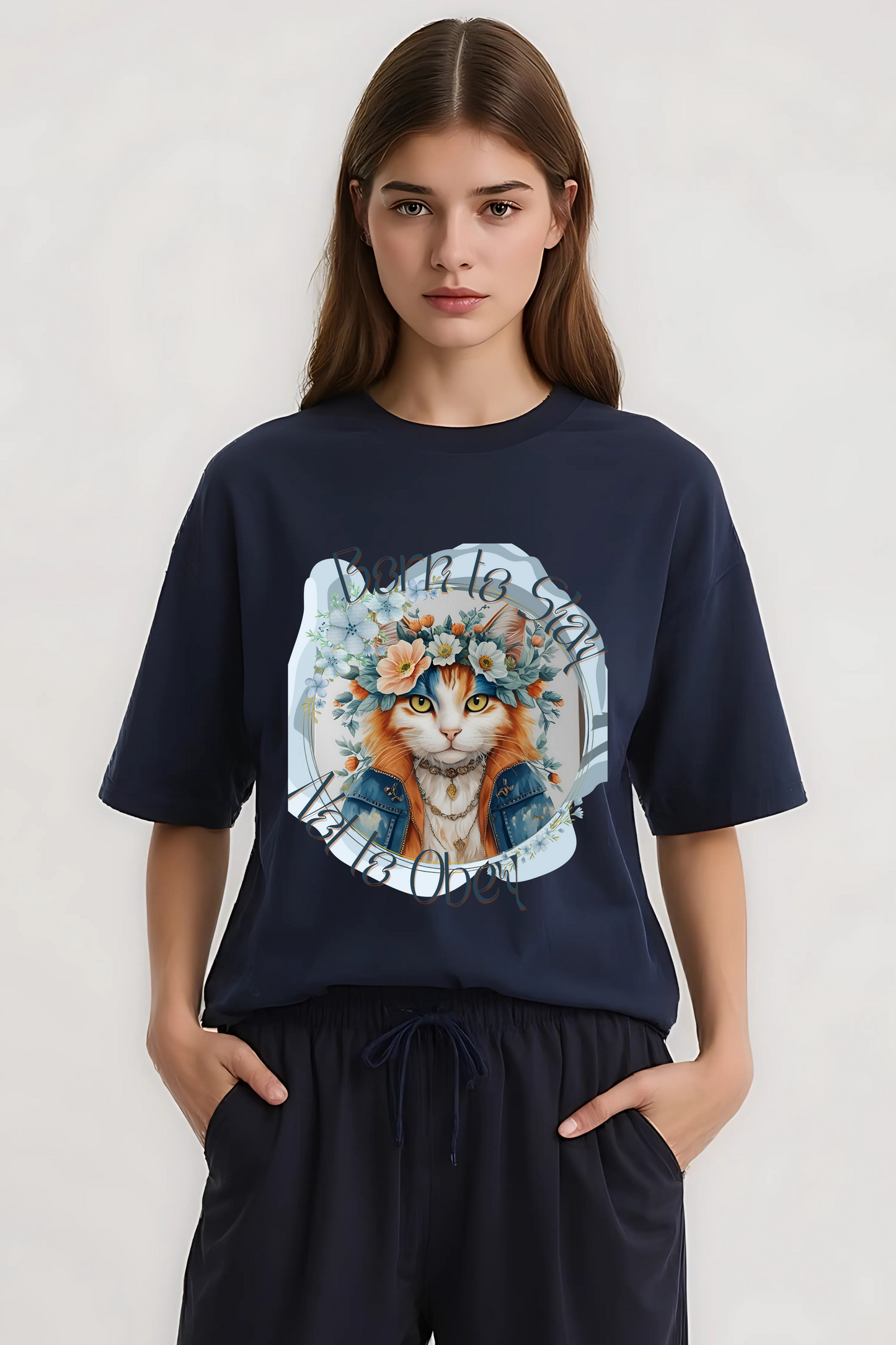 BORN TO SLAY OVERSIZED TEE NAVY-BLUE