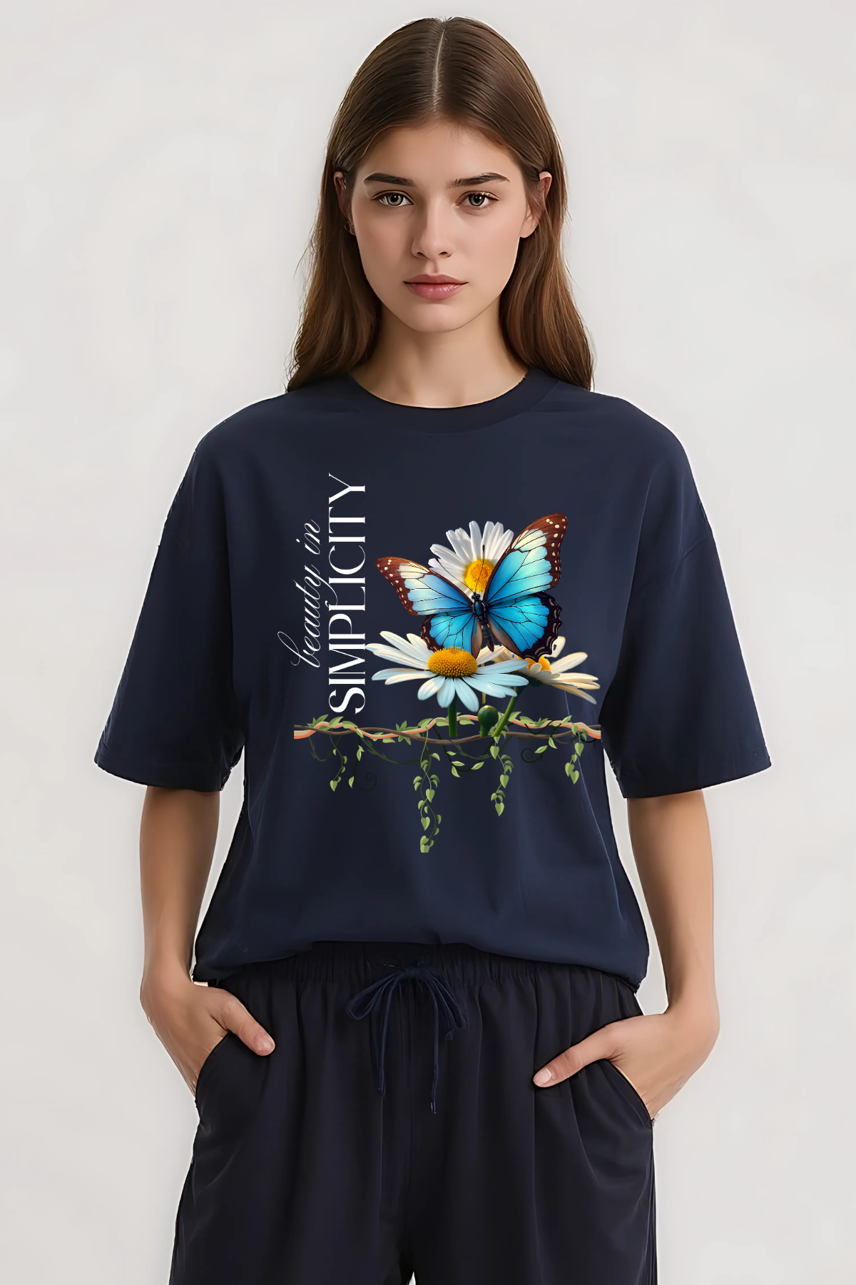 BEAUTY IN SIMPLICITY OVERSIZED TEE NAVY-BLUE