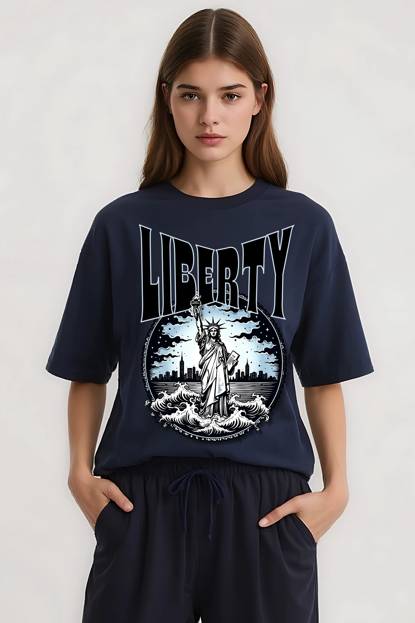 LIBERTY OVERSIZED TEE NAVY-BLUE