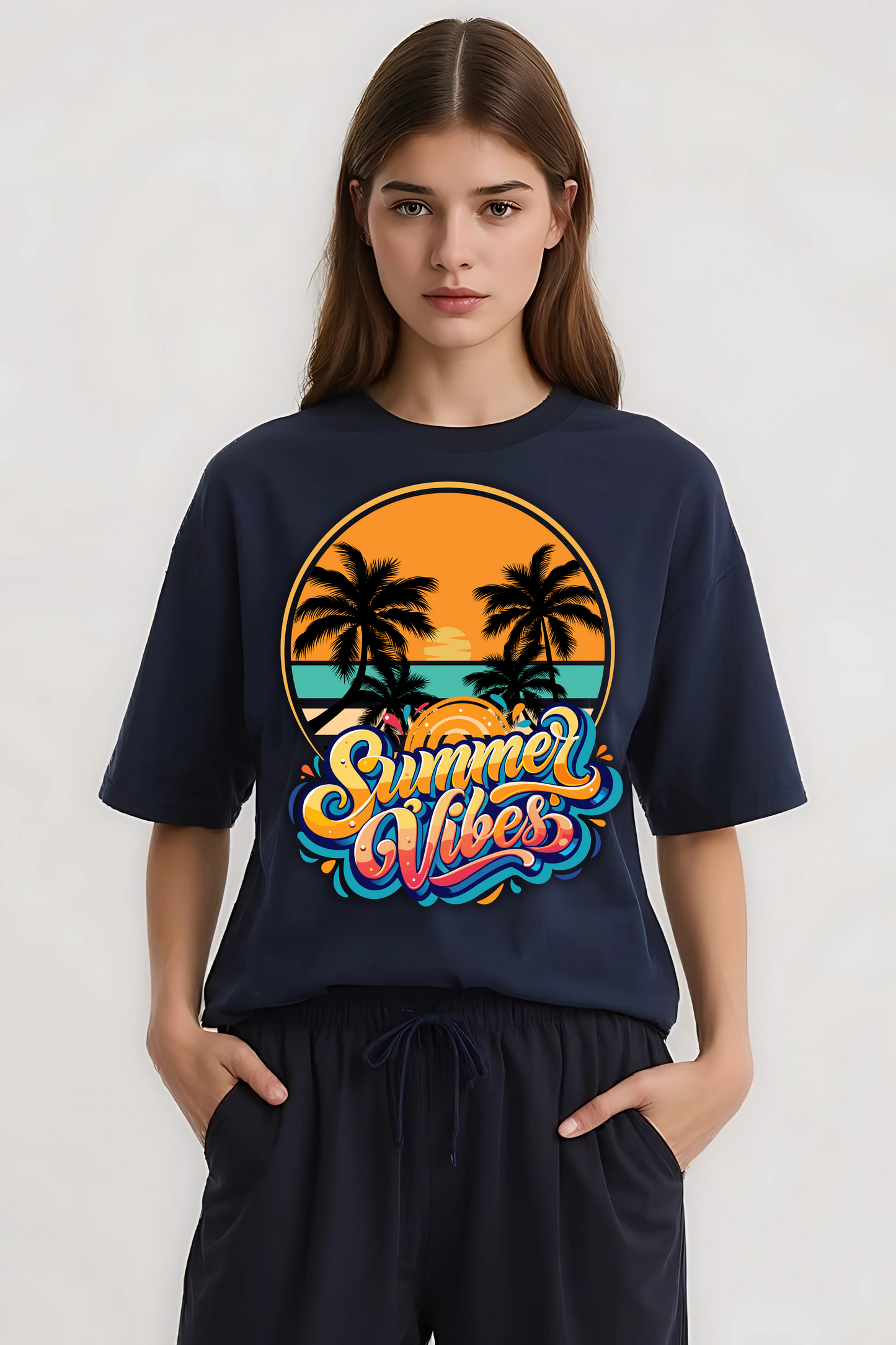 SUMMER VIBES OVERSIZED TEE NAVY-BLUE