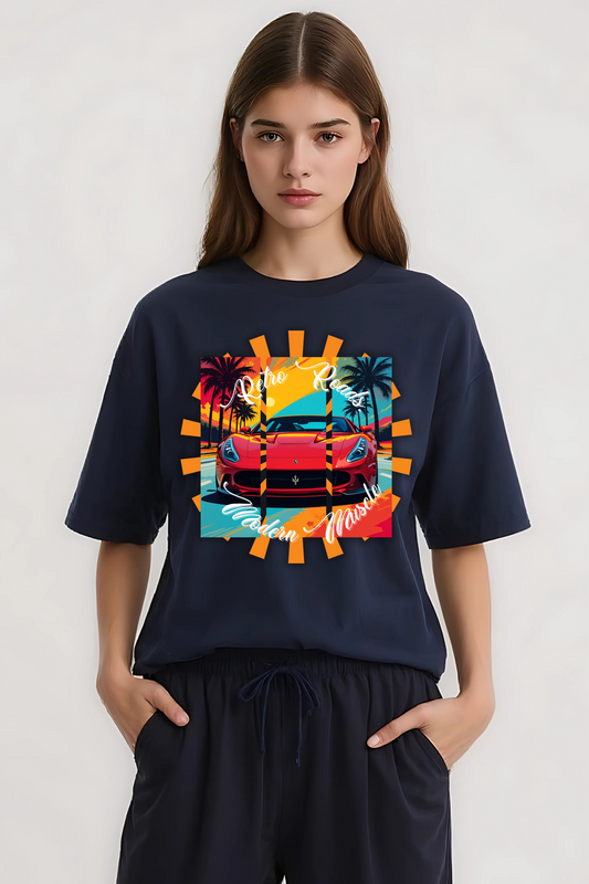 RETRO ROADS OVERSIZED TEE NAVY-BLUE