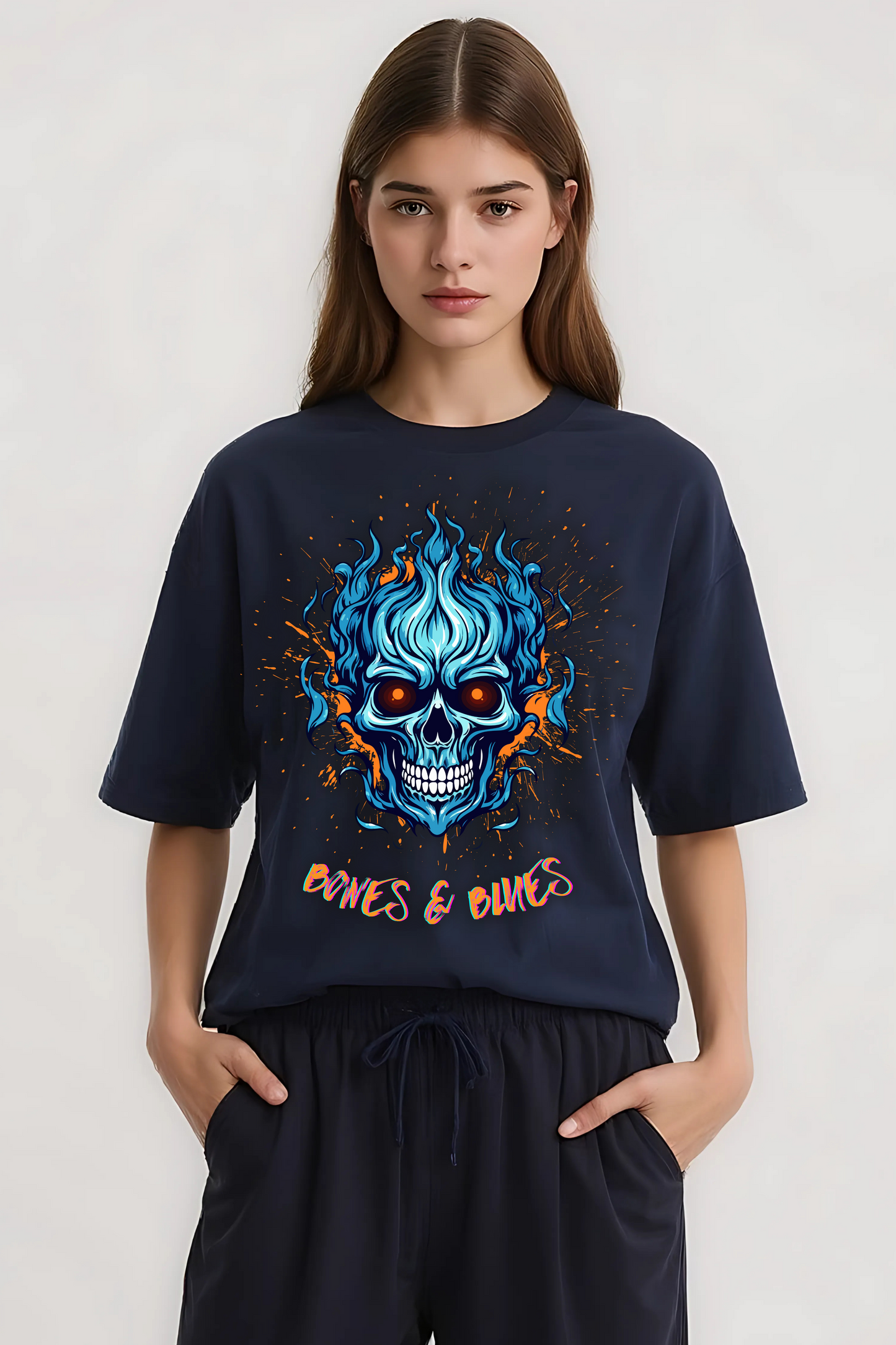BONES & BLUES OVERSIZED TEE NAVY-BLUE