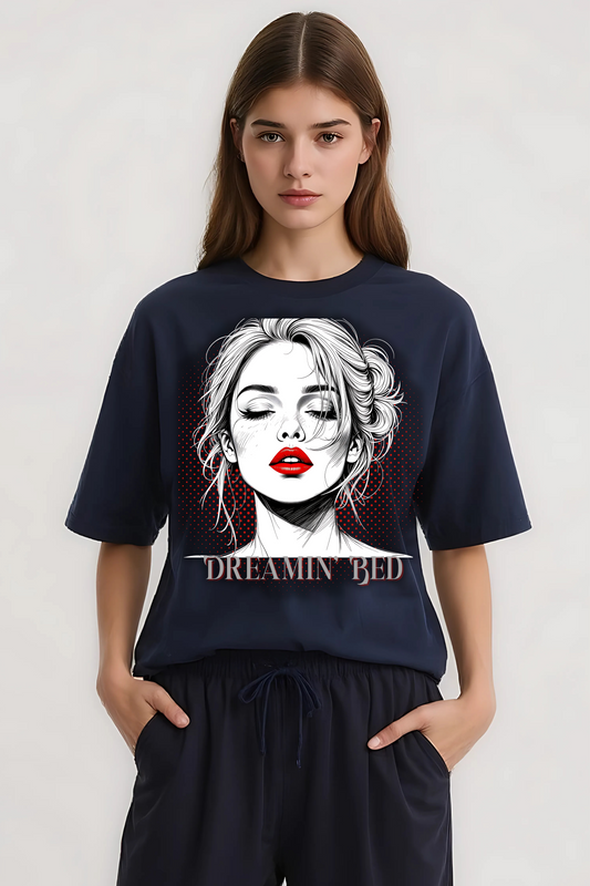 DREAMING RED OVERSIZED TEE NAVY-BLUE