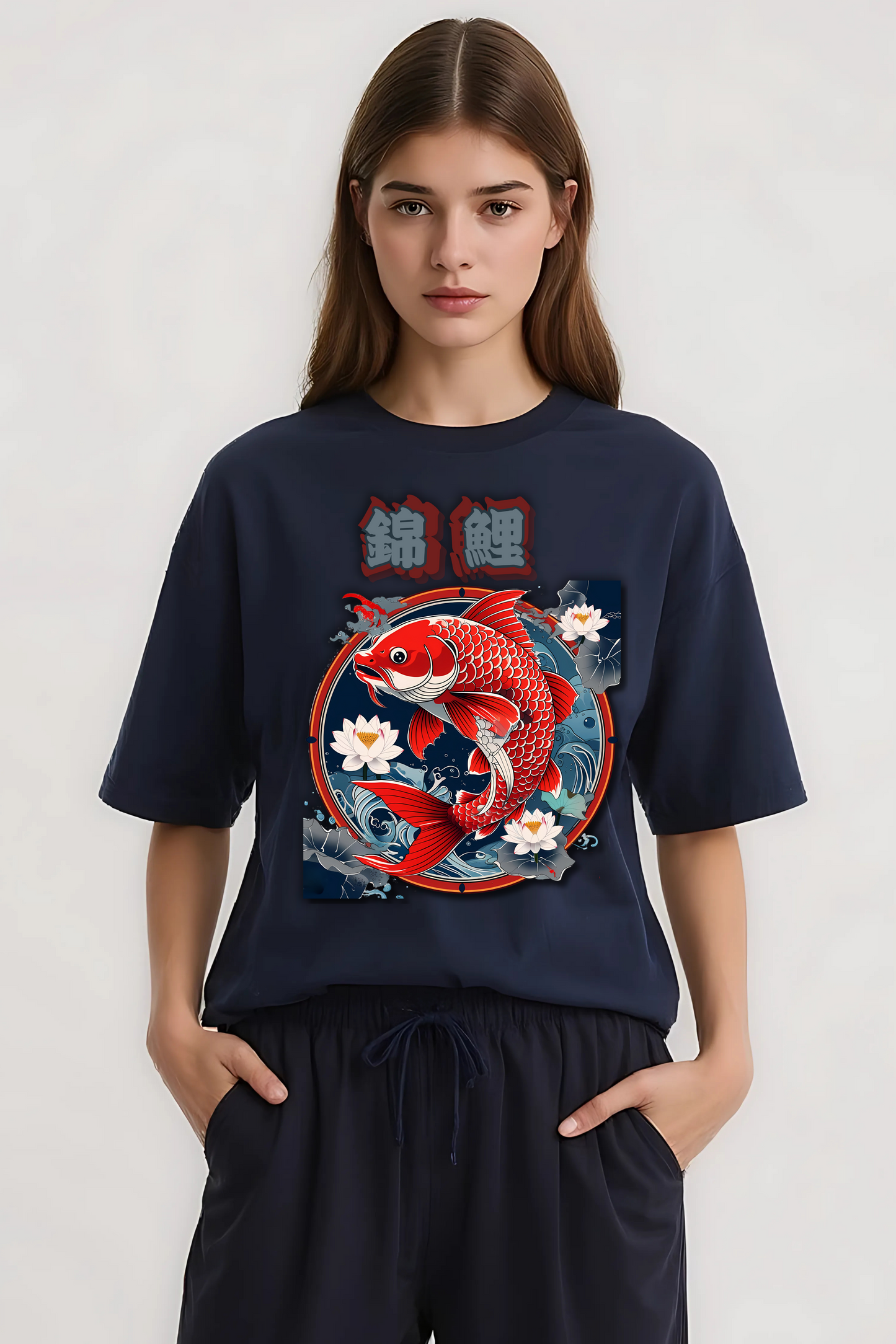 KOI FISH OVERSIZED TEE NAVY-BLUE
