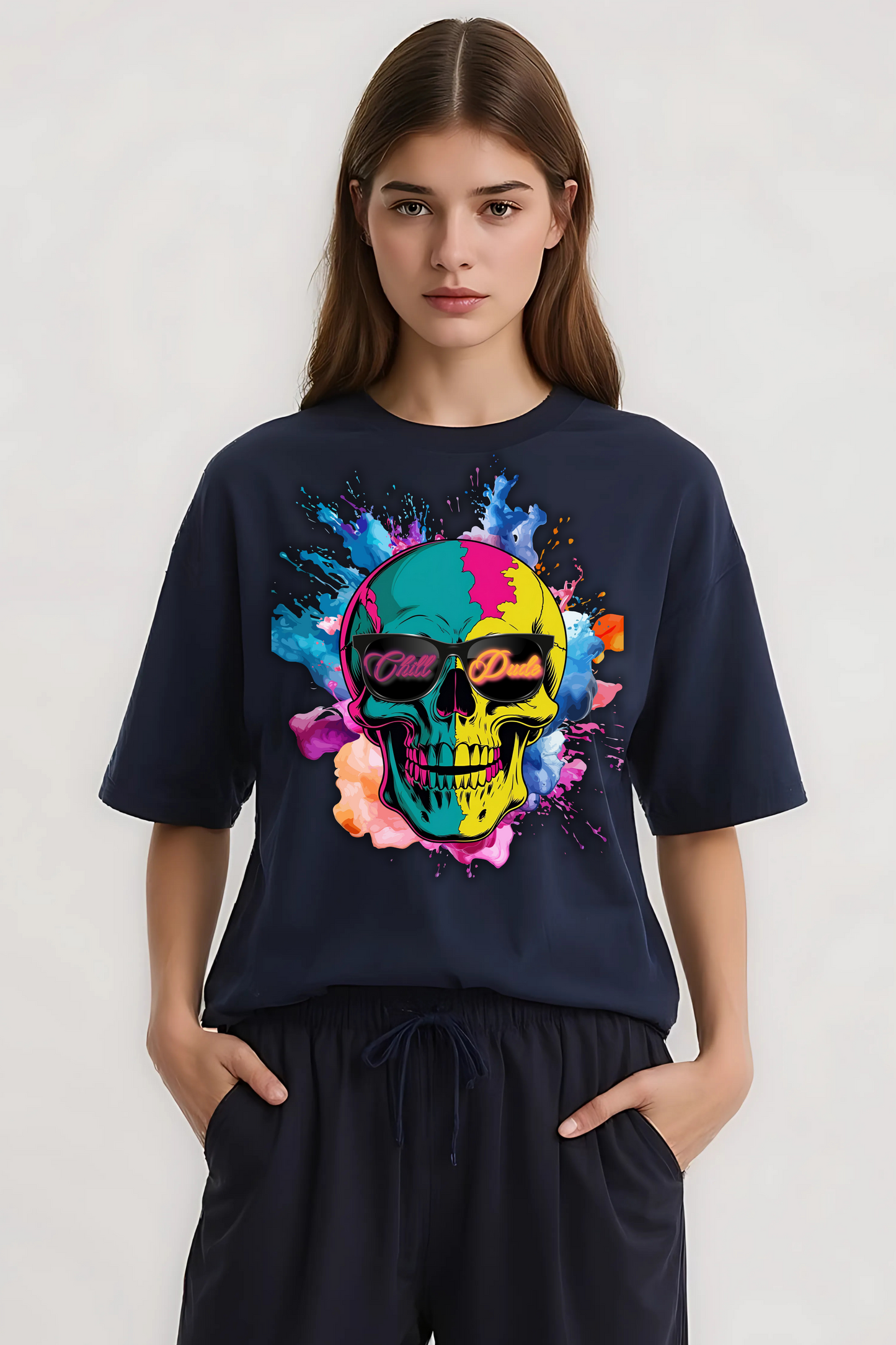 CHILL DUDE OVERSIZED TEE NAVY-BLUE