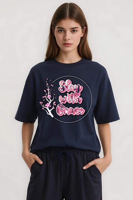 SLAY WITH GRACE OVERSIZED TEE NAVY-BLUE