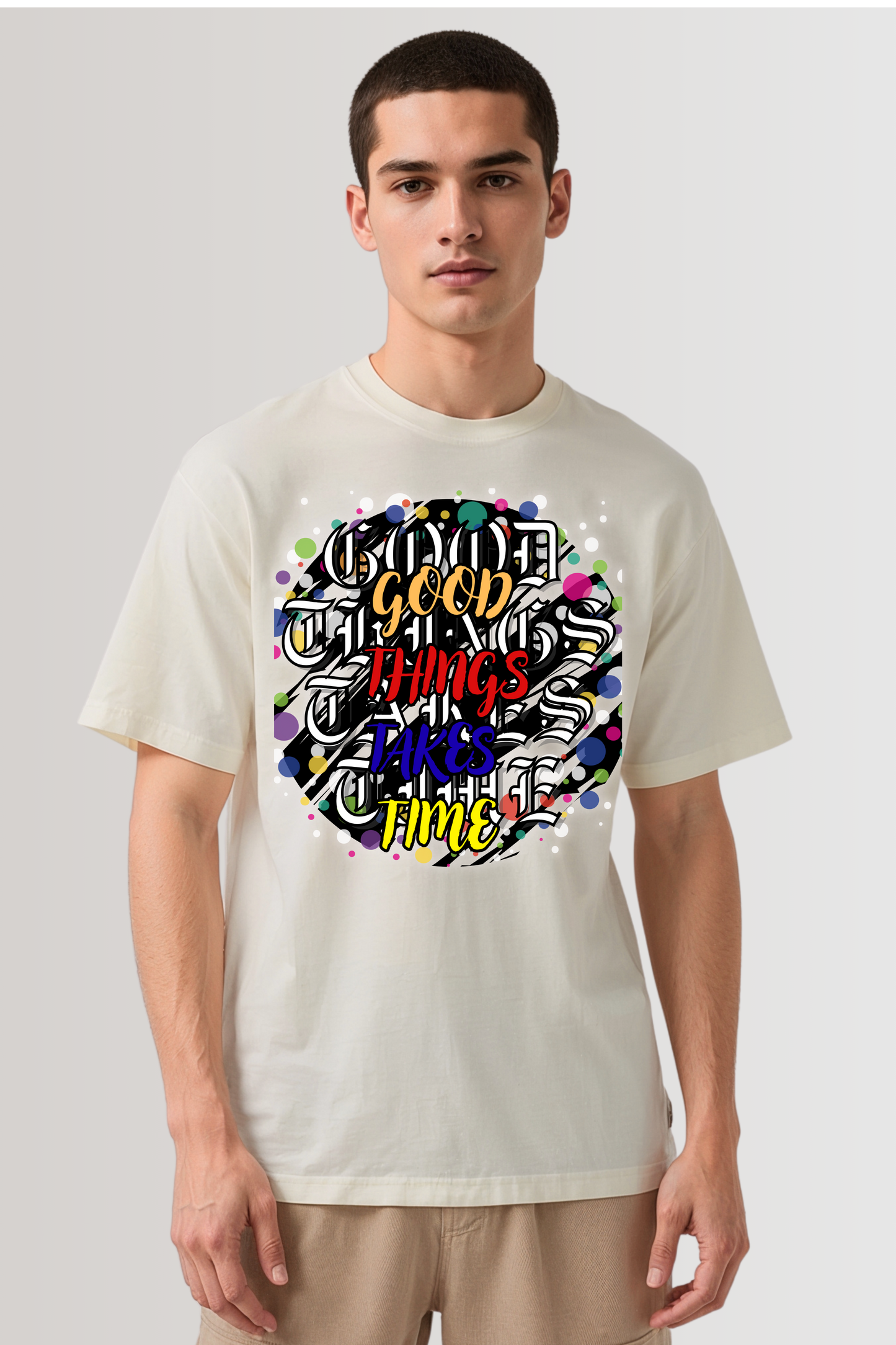 GOOD THINGS TAKES TIME OVERSIZED TEE-II BEIGE