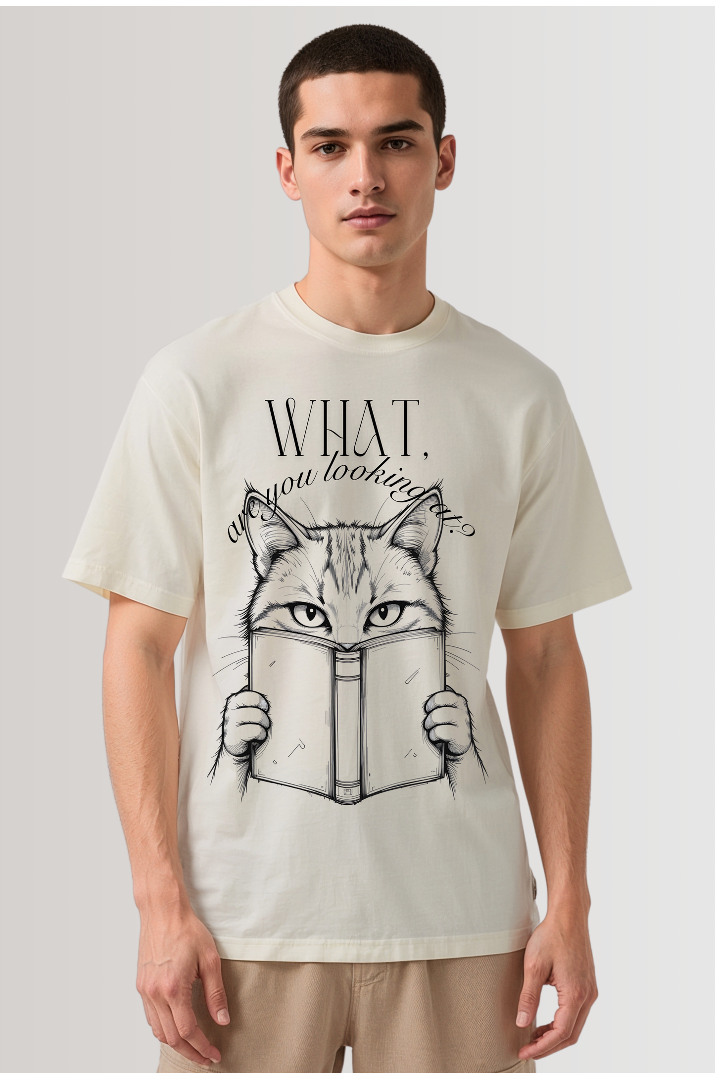 SUSPICIOUS CAT OVERSIZED TEE BEIGE