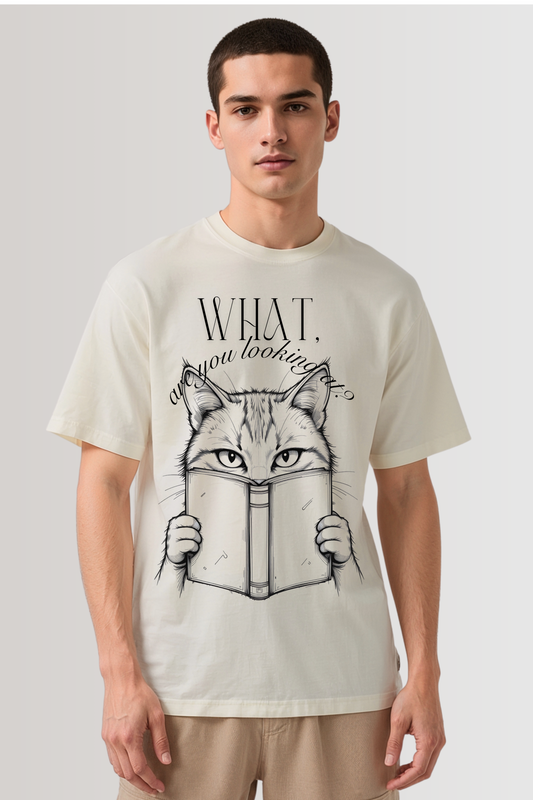 SUSPICIOUS CAT OVERSIZED TEE BEIGE
