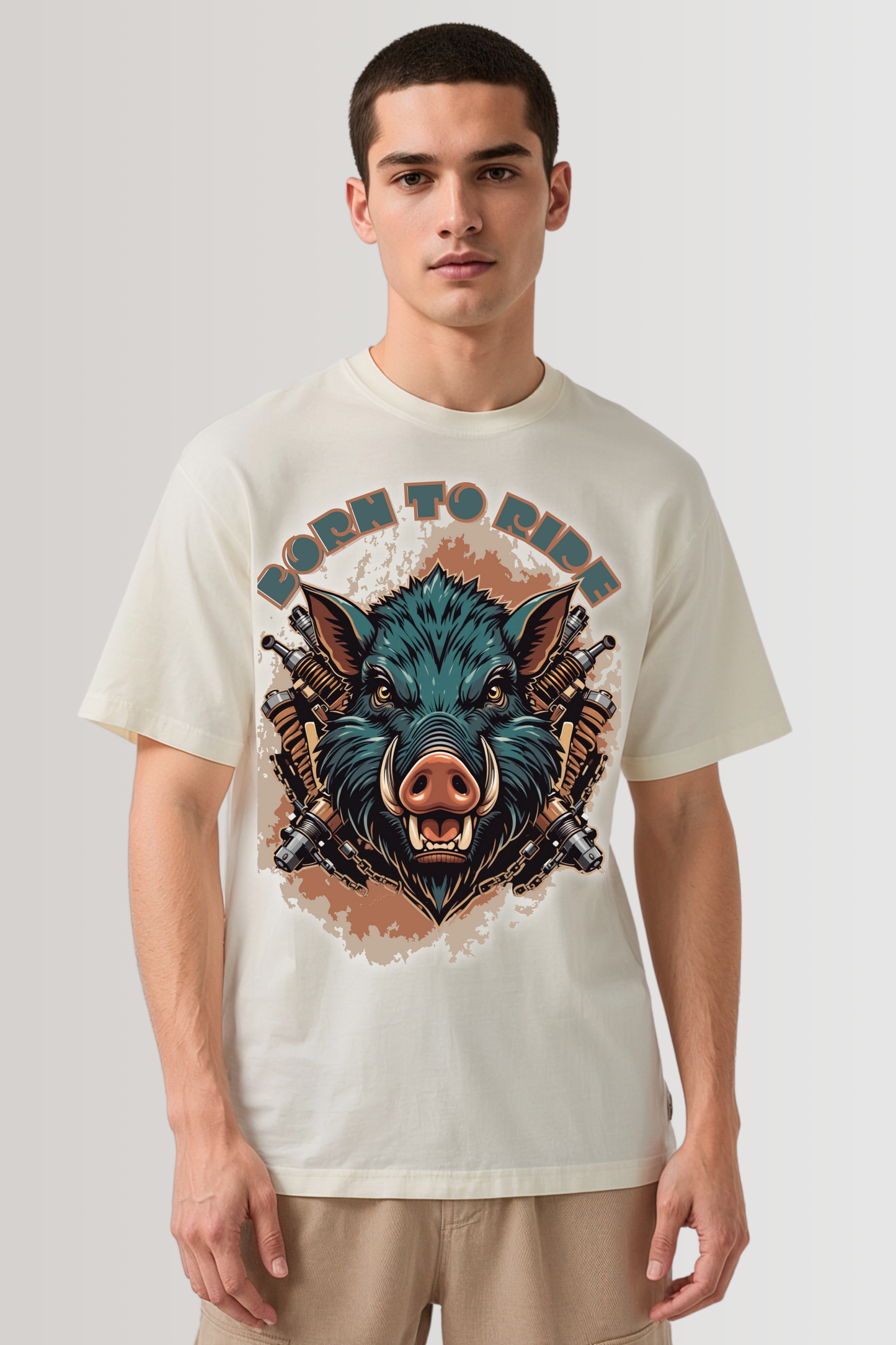 BORN TO RIDE OVERSIZED TEE BEIGE