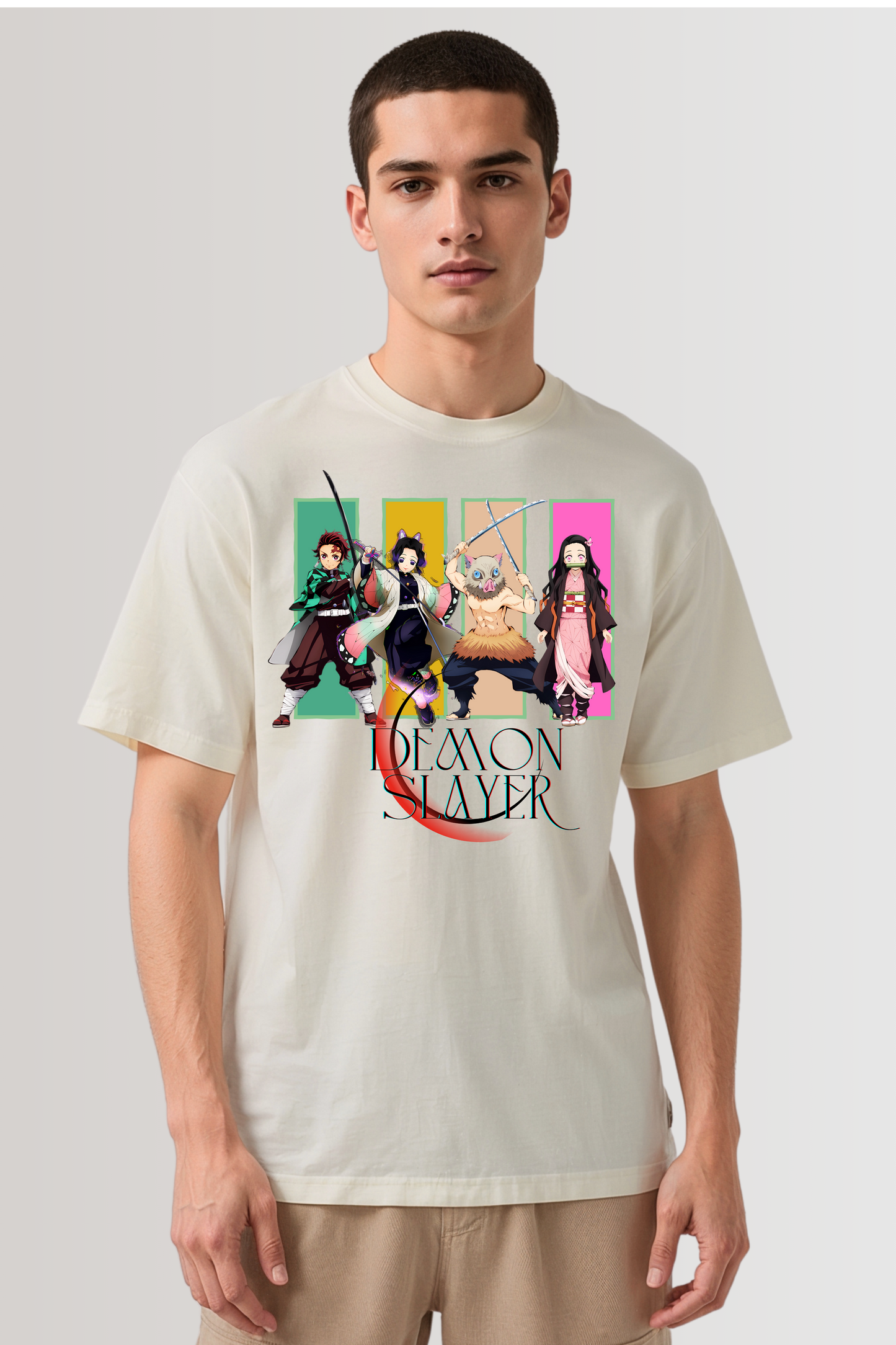 DEMON SLAYERS GRAPHIC OVERSIZED TEE BEIGE