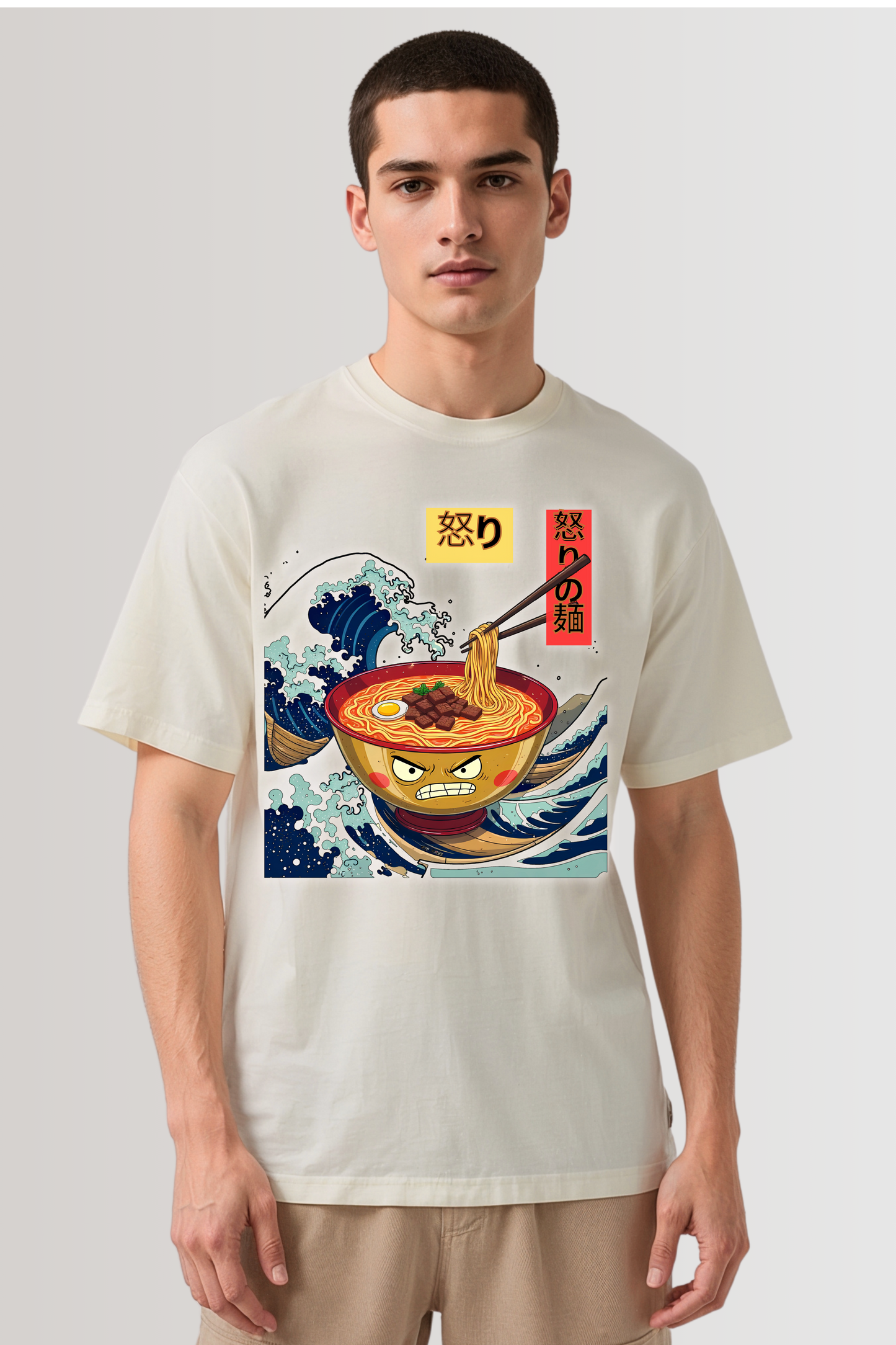 ANGRY NOODLES OVERSIZED TEE BEIGE