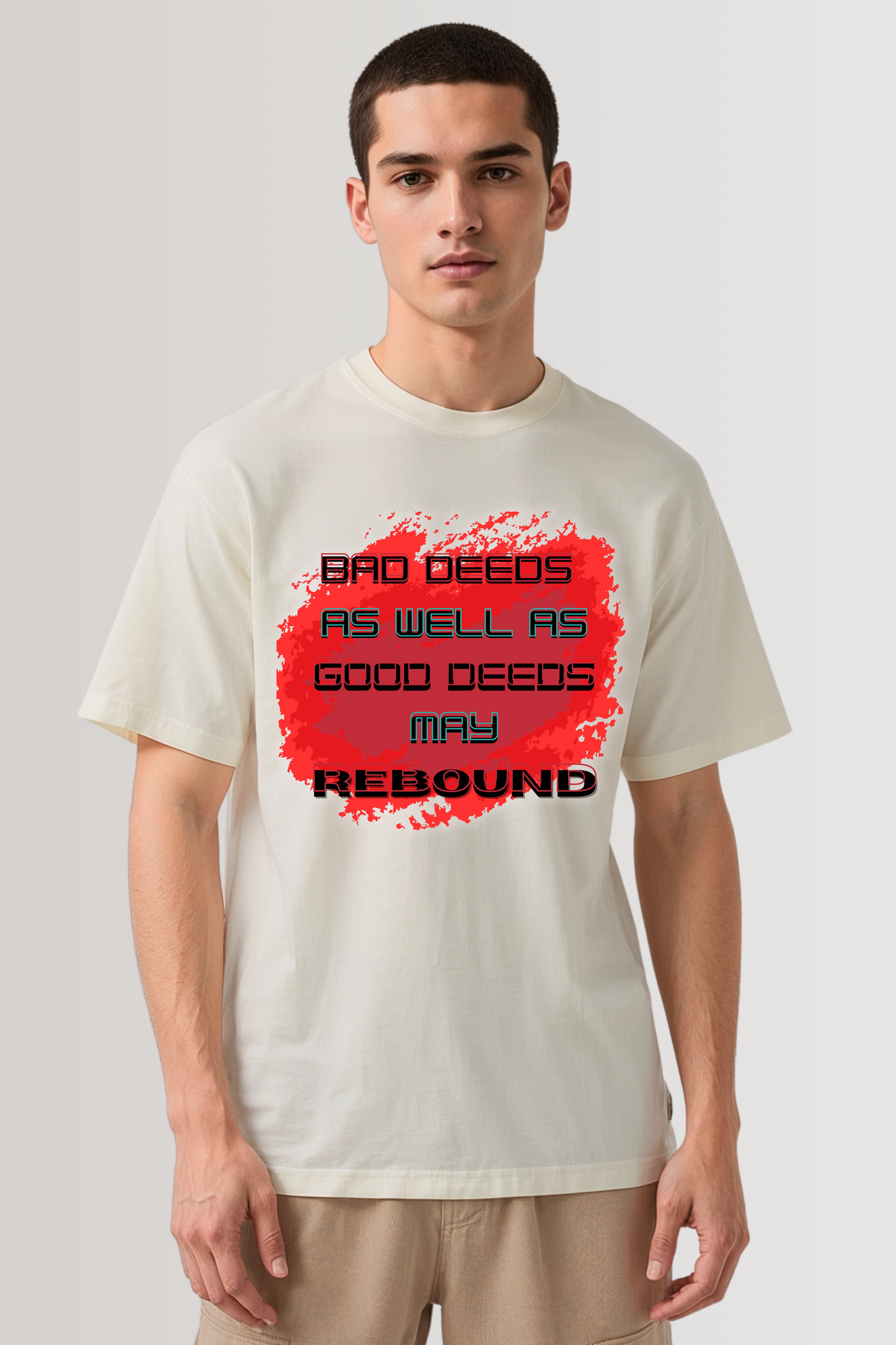 GOOD & BAD DEEDS OVERSIZED TEE BEIGE