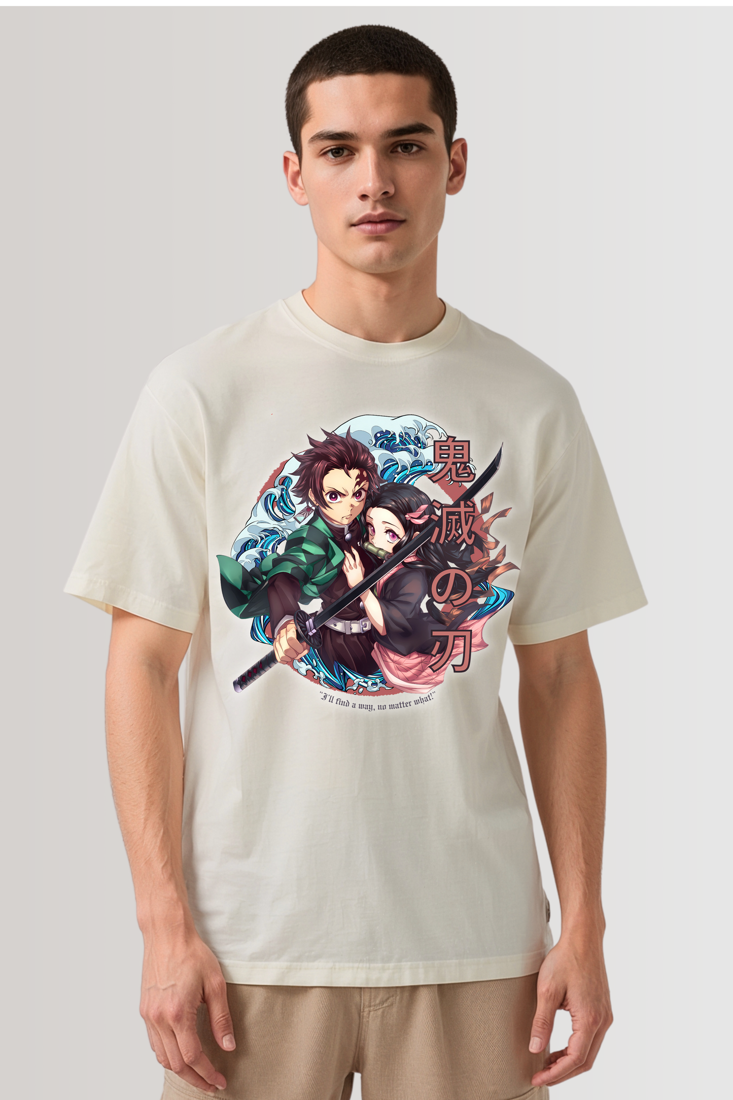 TANJIRO & NEZUKO OVERSIZED TEE BEIGE