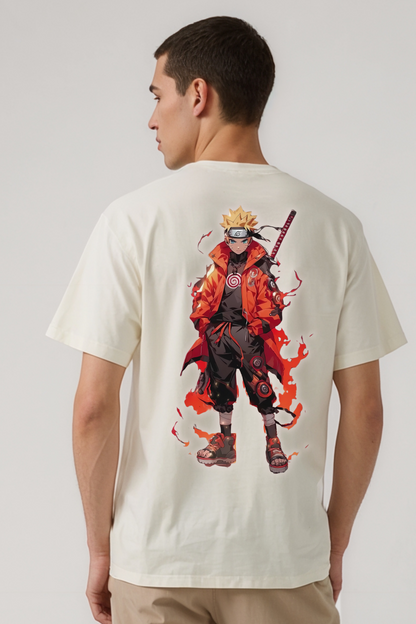 NARUTO FLAME OVERSIZED TEE BEIGE