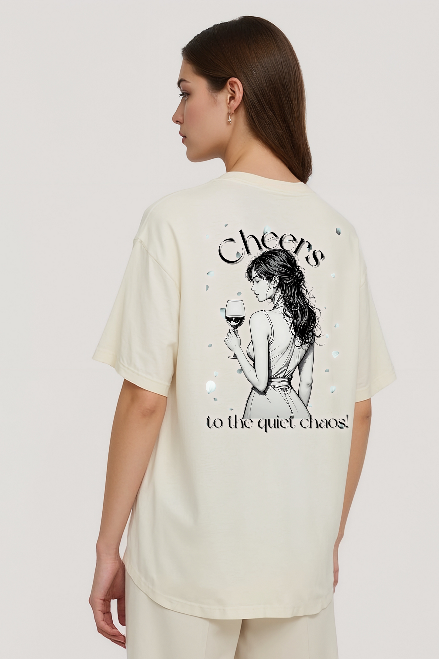 CHEERS TO CHAOS OVERSIZED TEE BEIGE